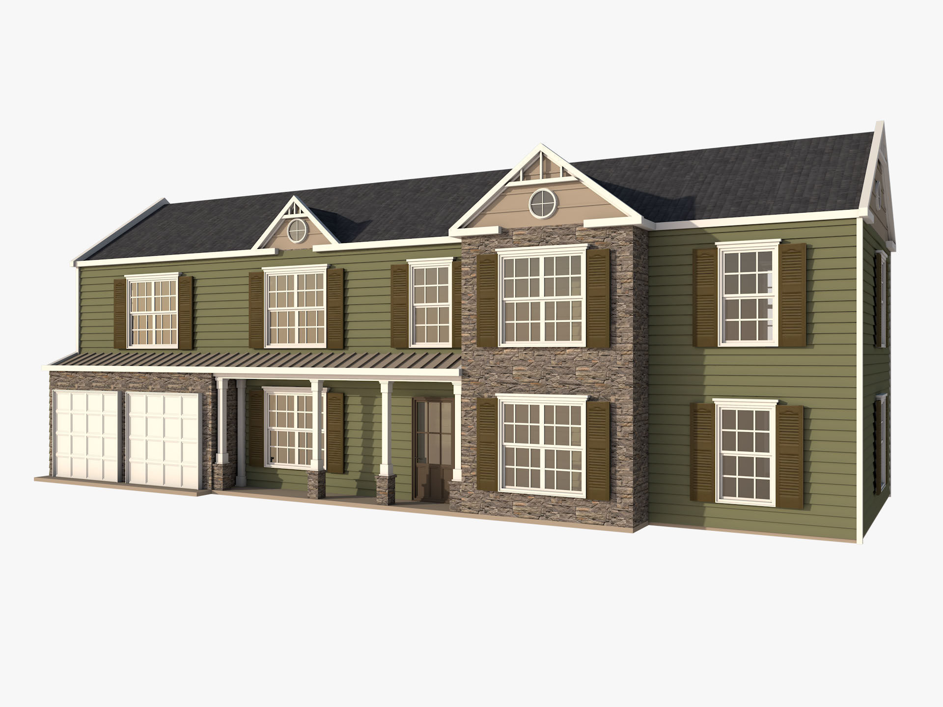 Classical American Houses Collection Low-poly 3D model_22