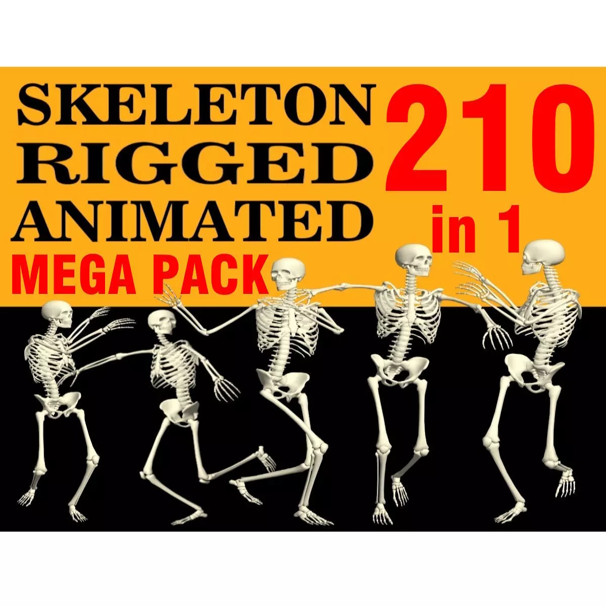 Mega Pack of 210 Rigged and Animated Skeletons 3D model_0