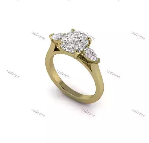 Three-Stone Cushion-Cut Engagement Ring-3D Model