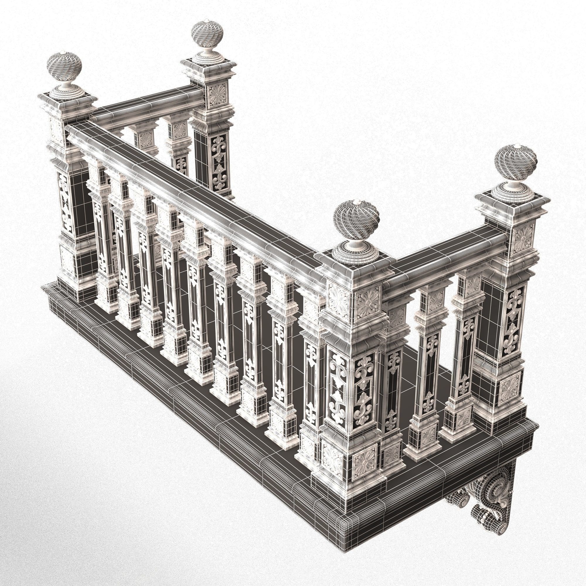 Classic Balcony 02 Low-poly 3D model_12