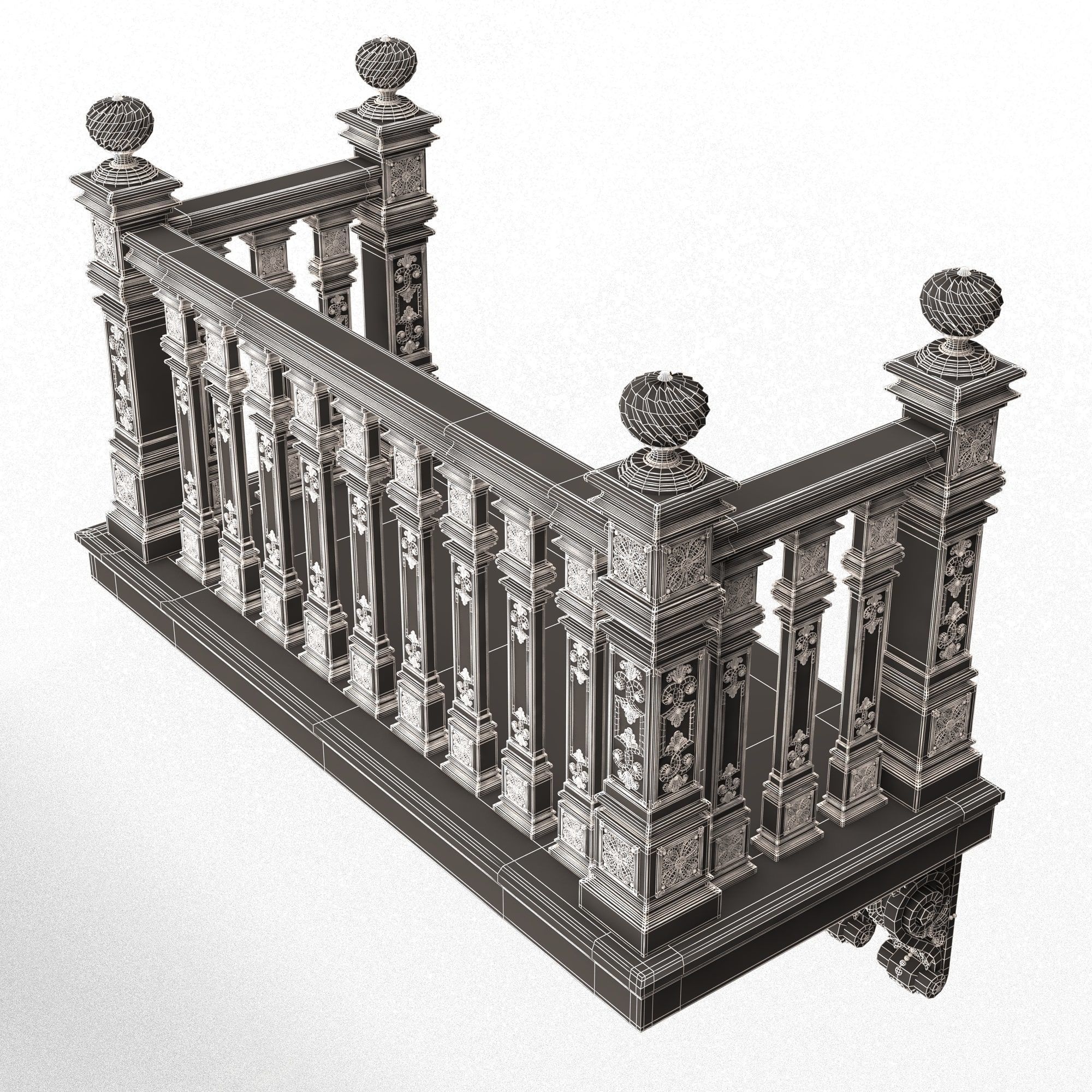 Classic Balcony 02 Low-poly 3D model_7