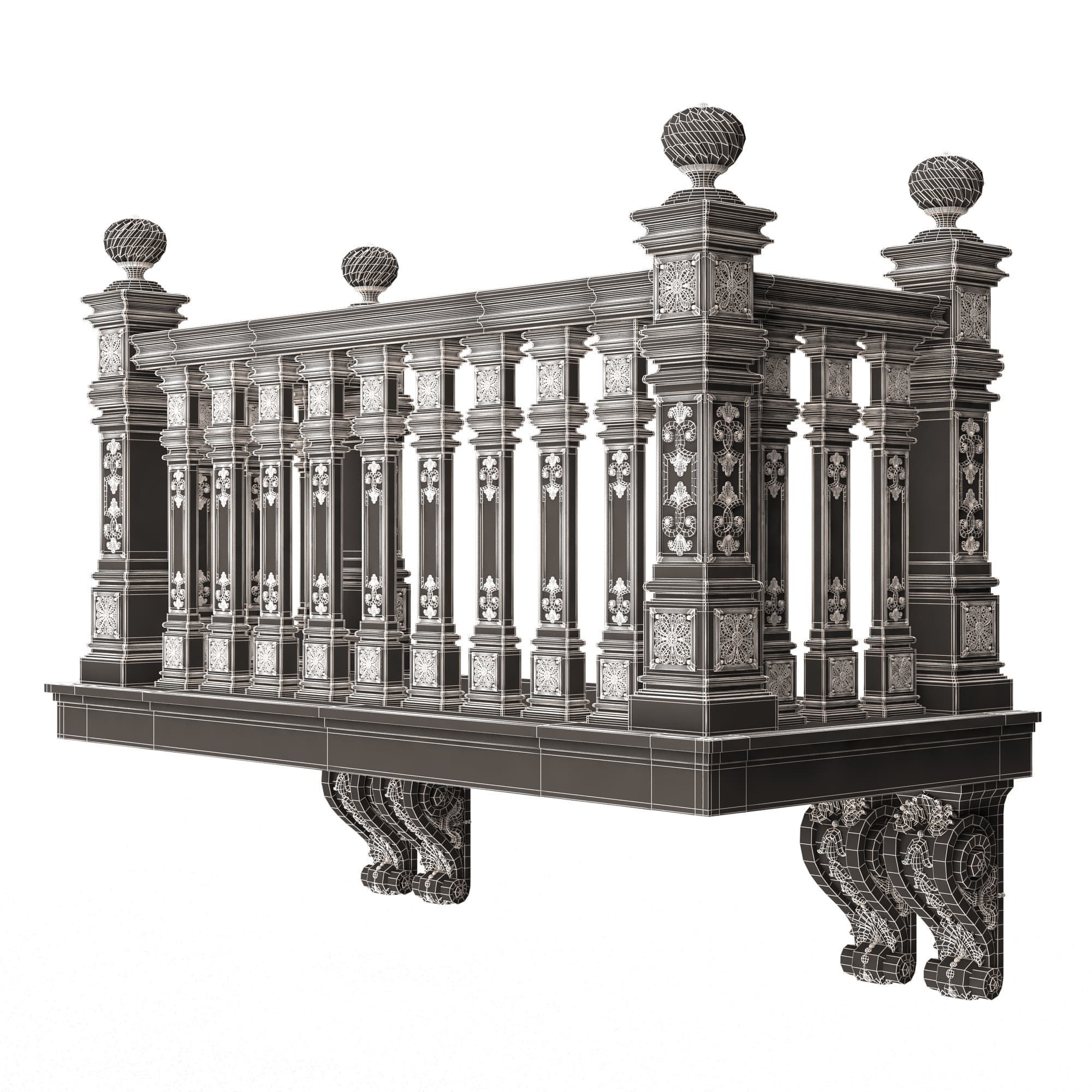 Classic Balcony 02 Low-poly 3D model_16