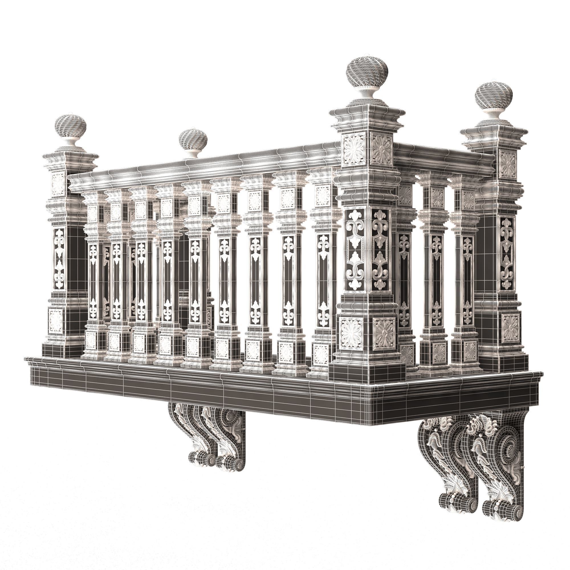 Classic Balcony 02 Low-poly 3D model_10