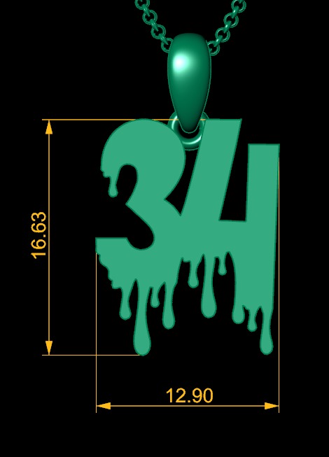 Model 1267 34 Bloody Terror Initial Number Pendant 3D print model_9