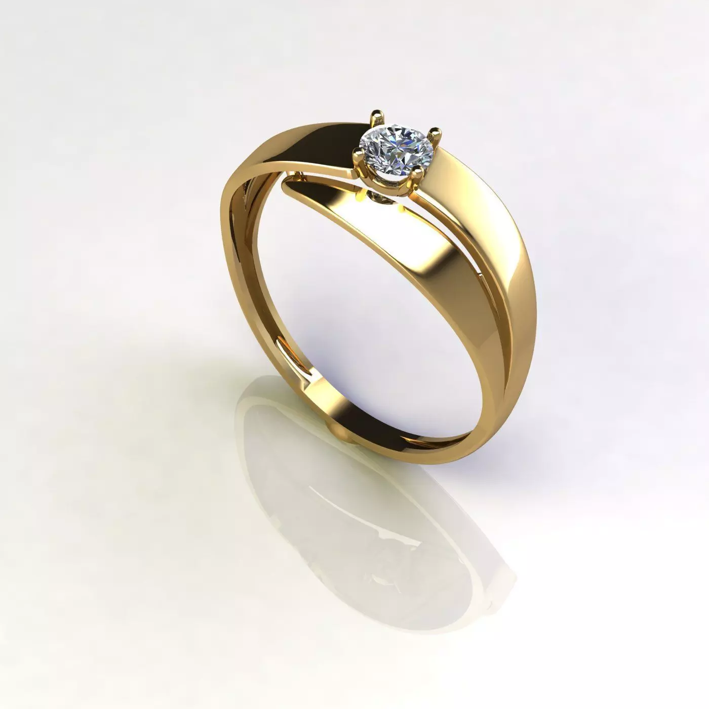 Gold ring with a single diamond 3D print model