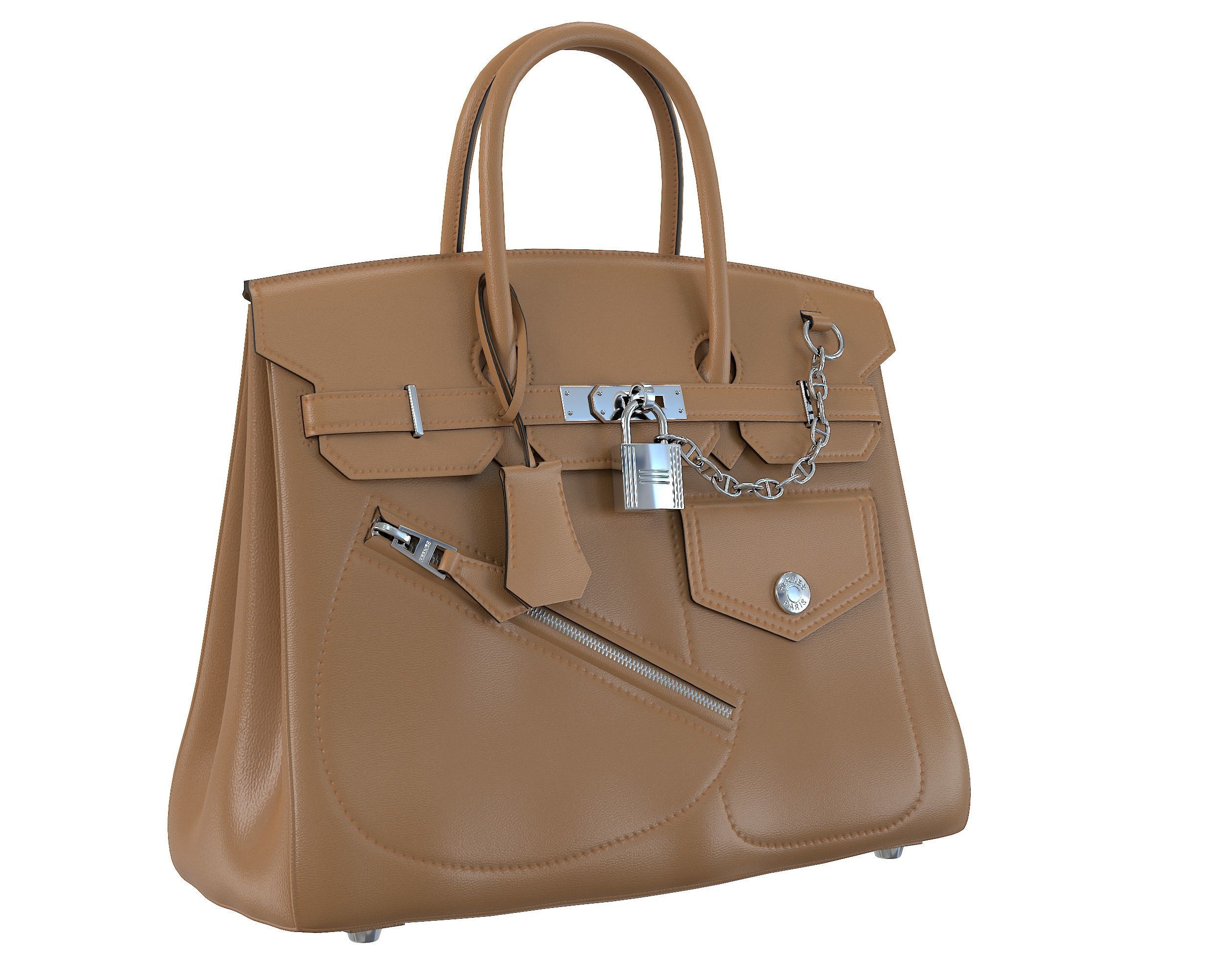 Hermes Birkin Rock Bag Beige Low-poly 3D model_4