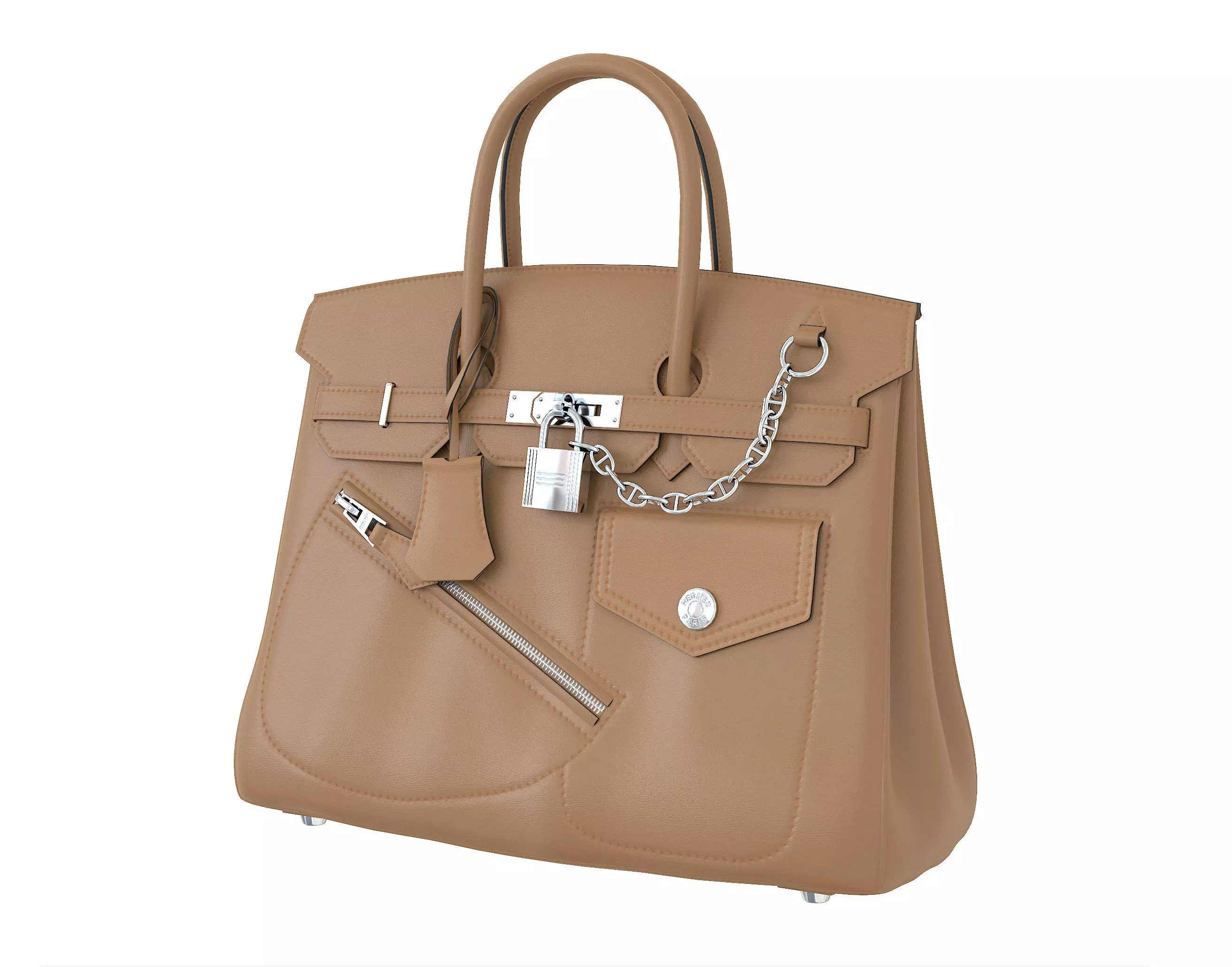 Hermes Birkin Rock Bag Beige Low-poly 3D model_0