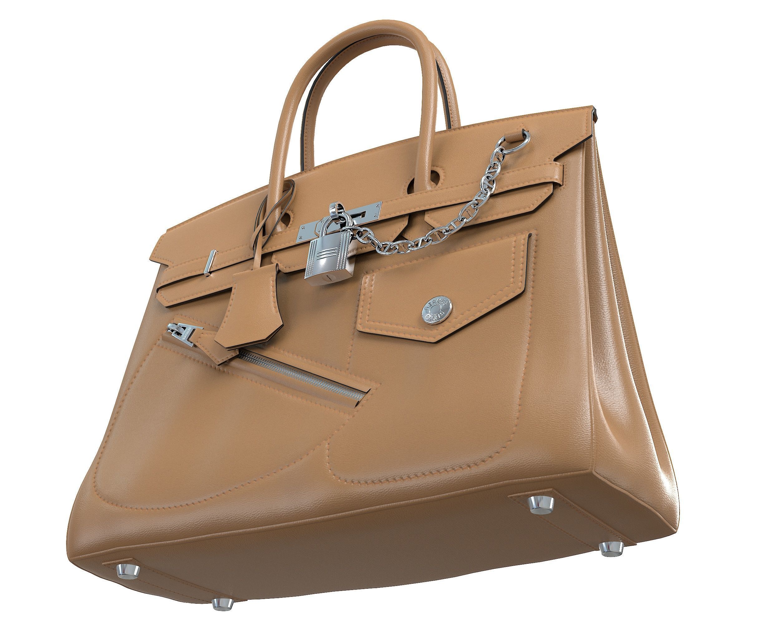 Hermes Birkin Rock Bag Beige Low-poly 3D model_3