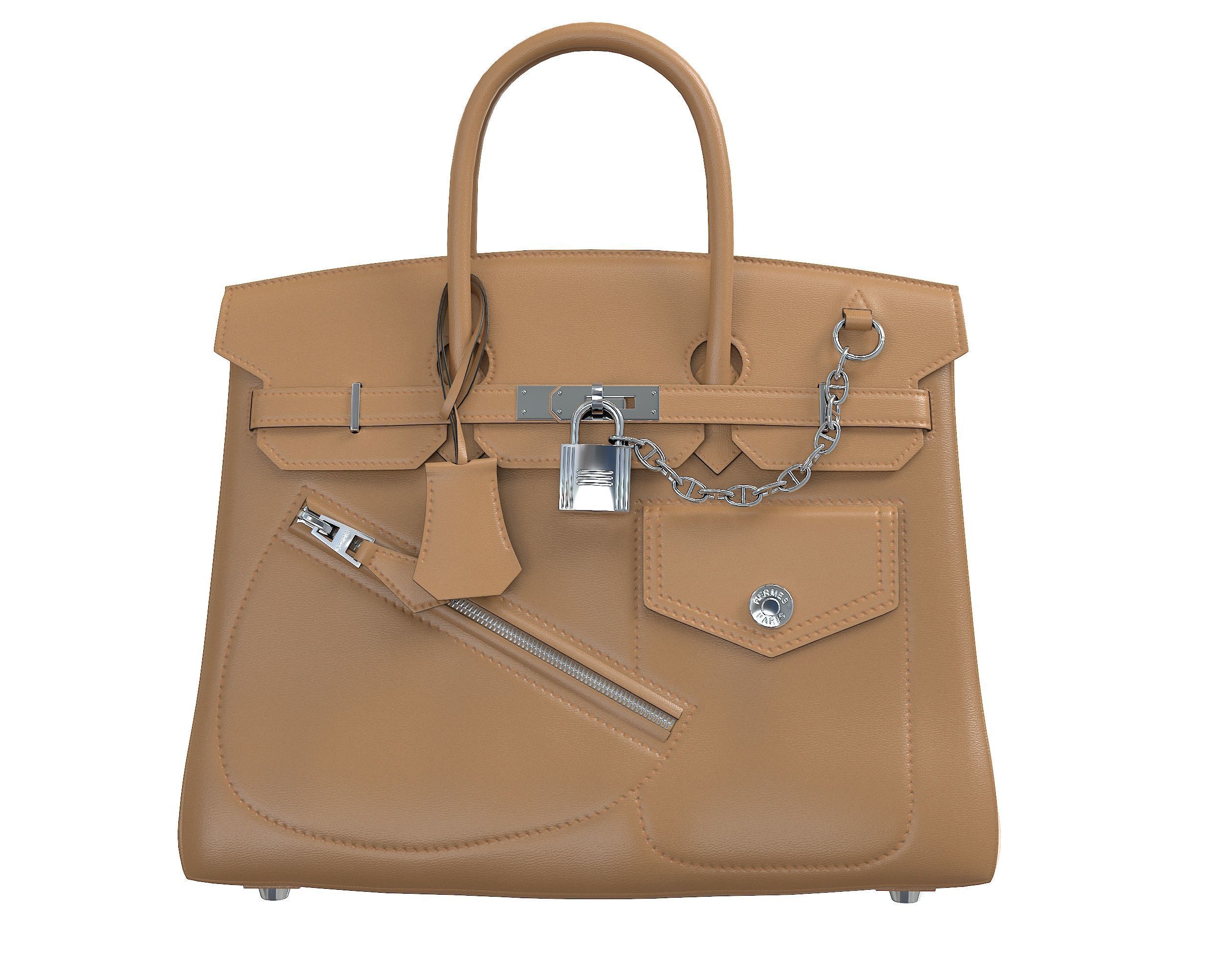 Hermes Birkin Rock Bag Beige Low-poly 3D model_2