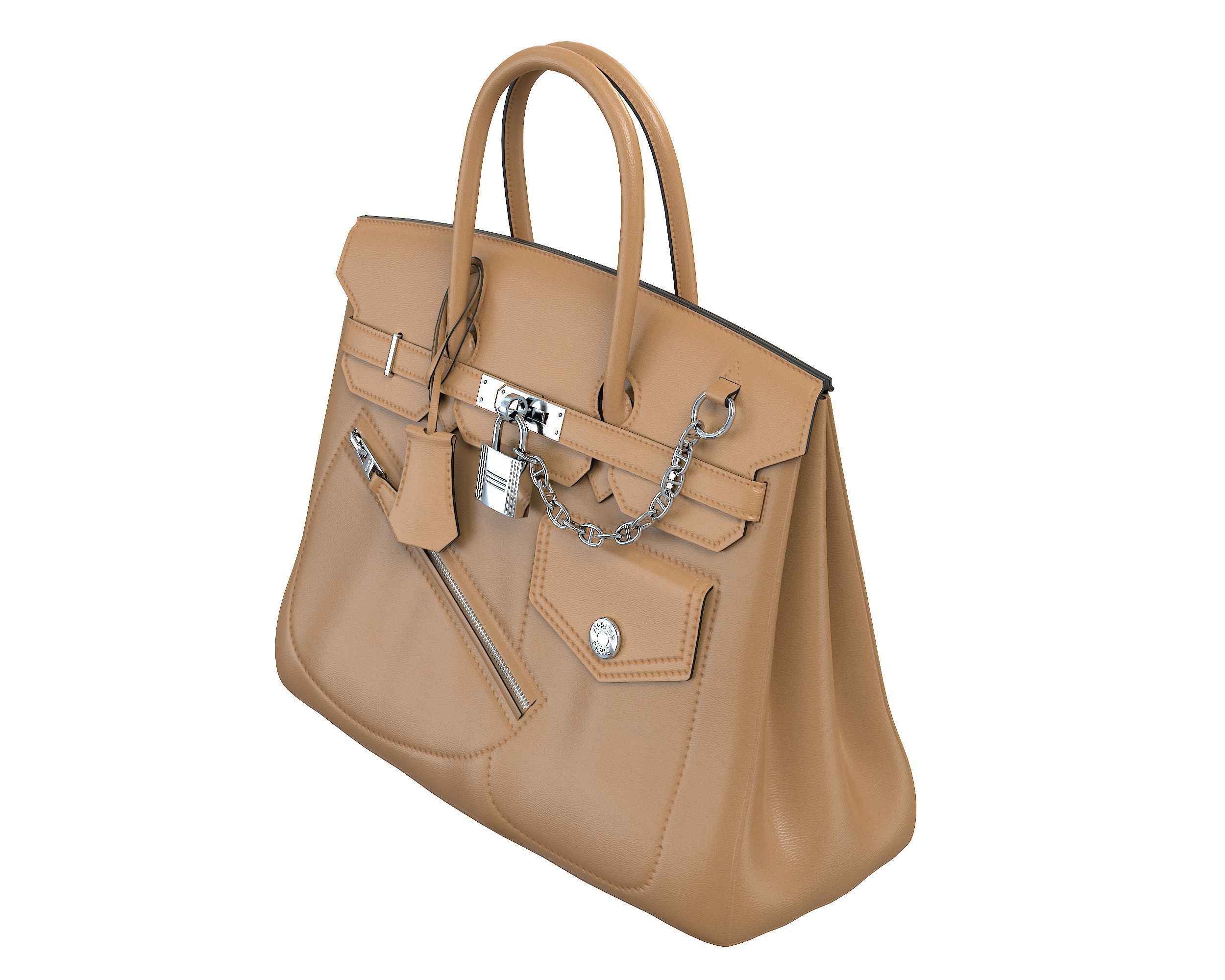 Hermes Birkin Rock Bag Beige Low-poly 3D model_1