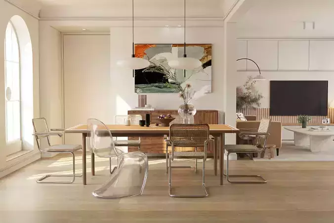 Mid Century interior scene 3D model