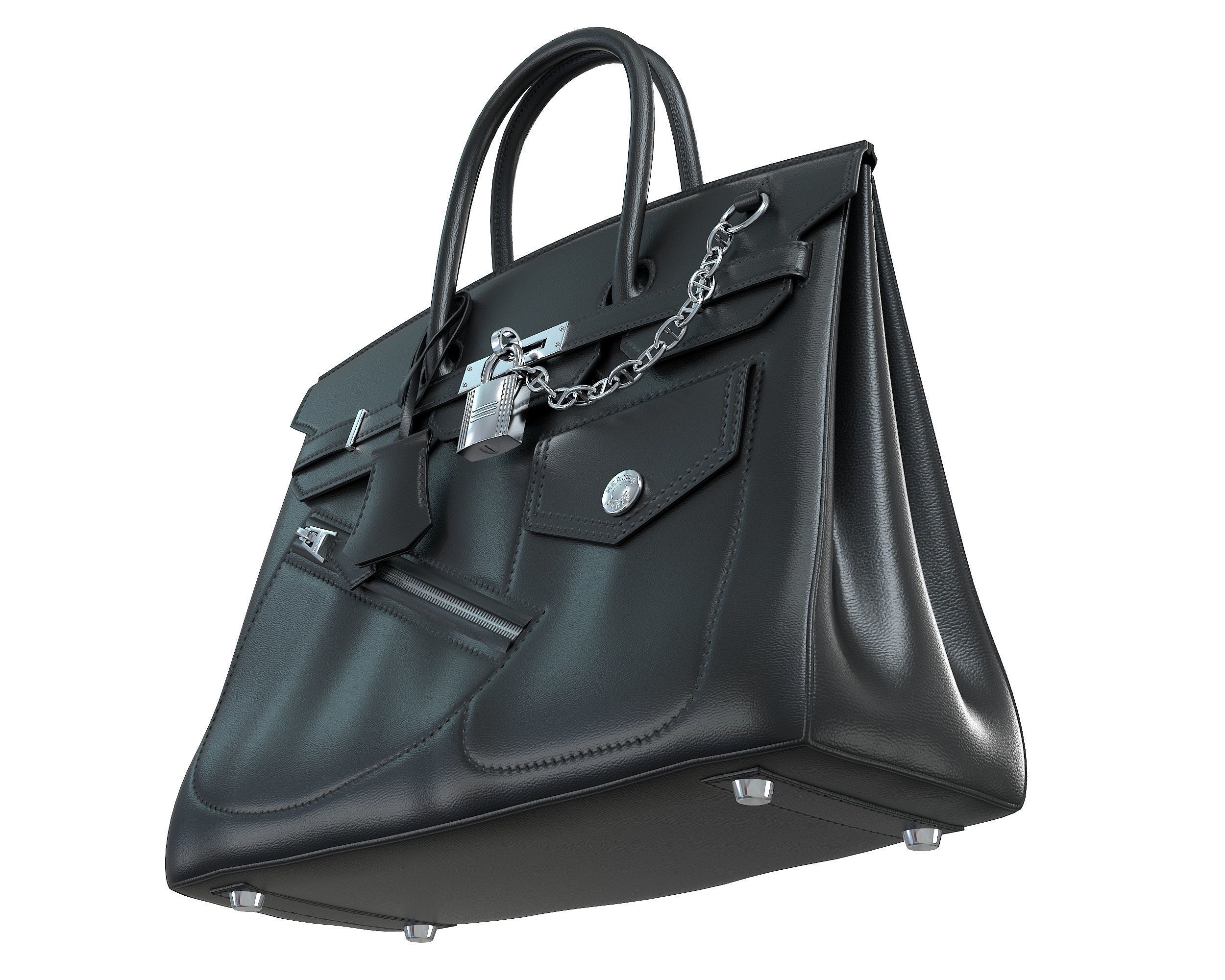 Hermes Birkin Rock Bag Black Low-poly 3D model_4