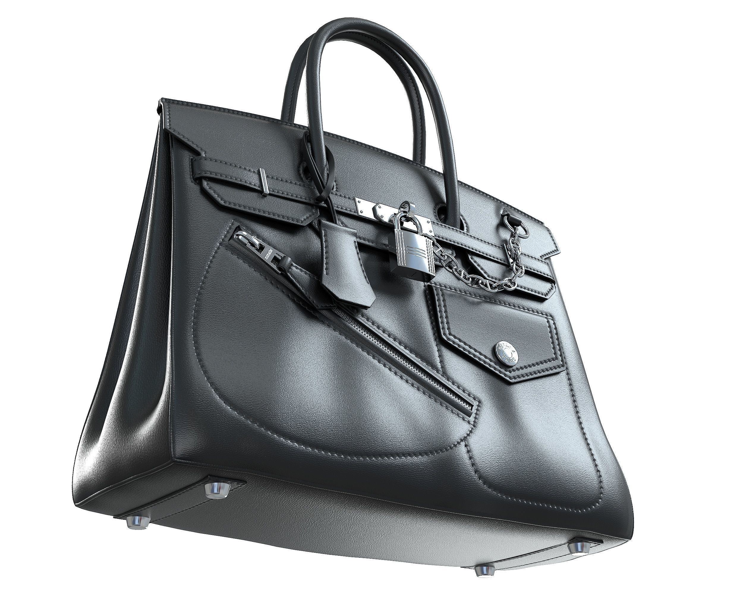 Hermes Birkin Rock Bag Black Low-poly 3D model_3