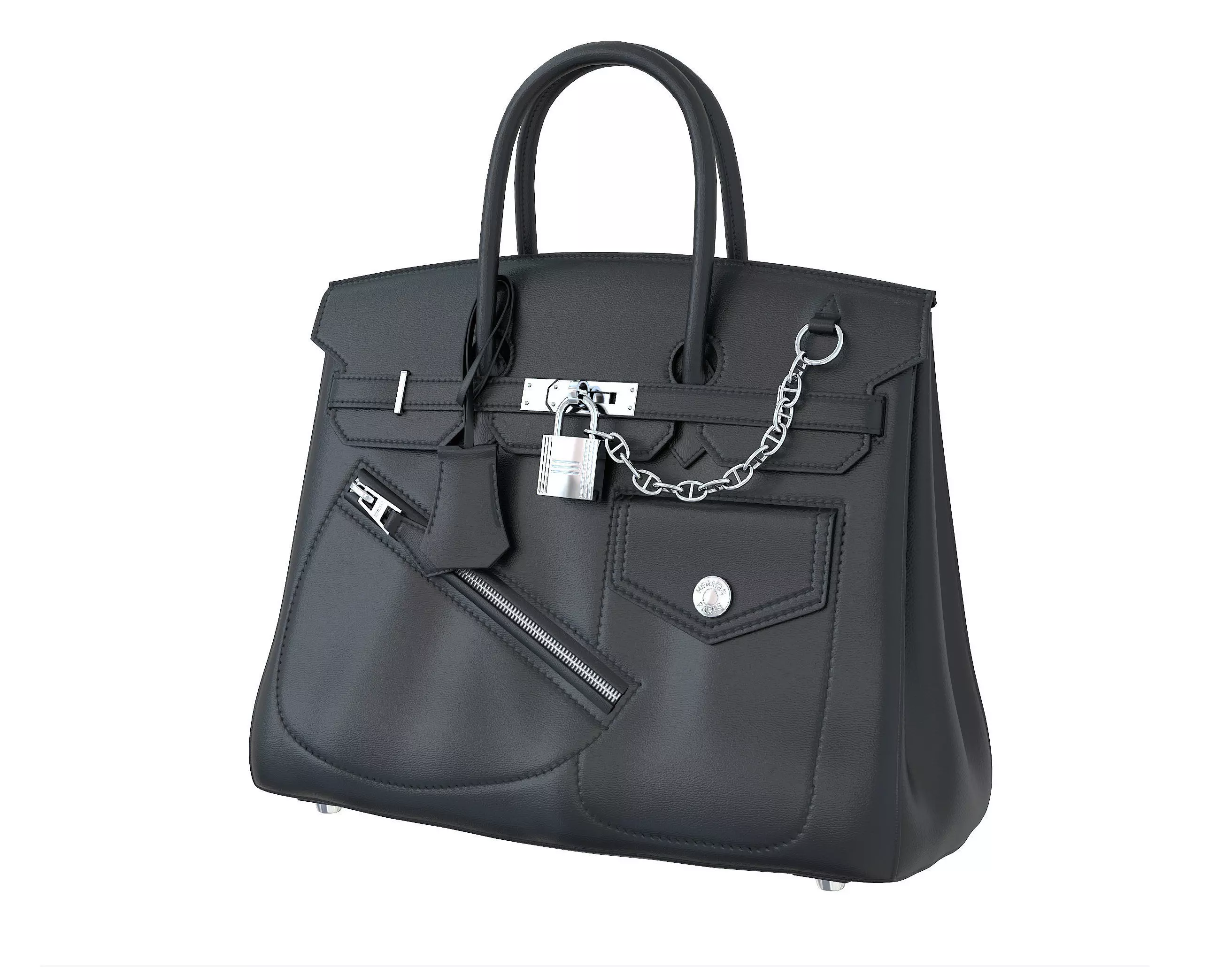 Hermes Birkin Rock Bag Black Low-poly 3D model_0