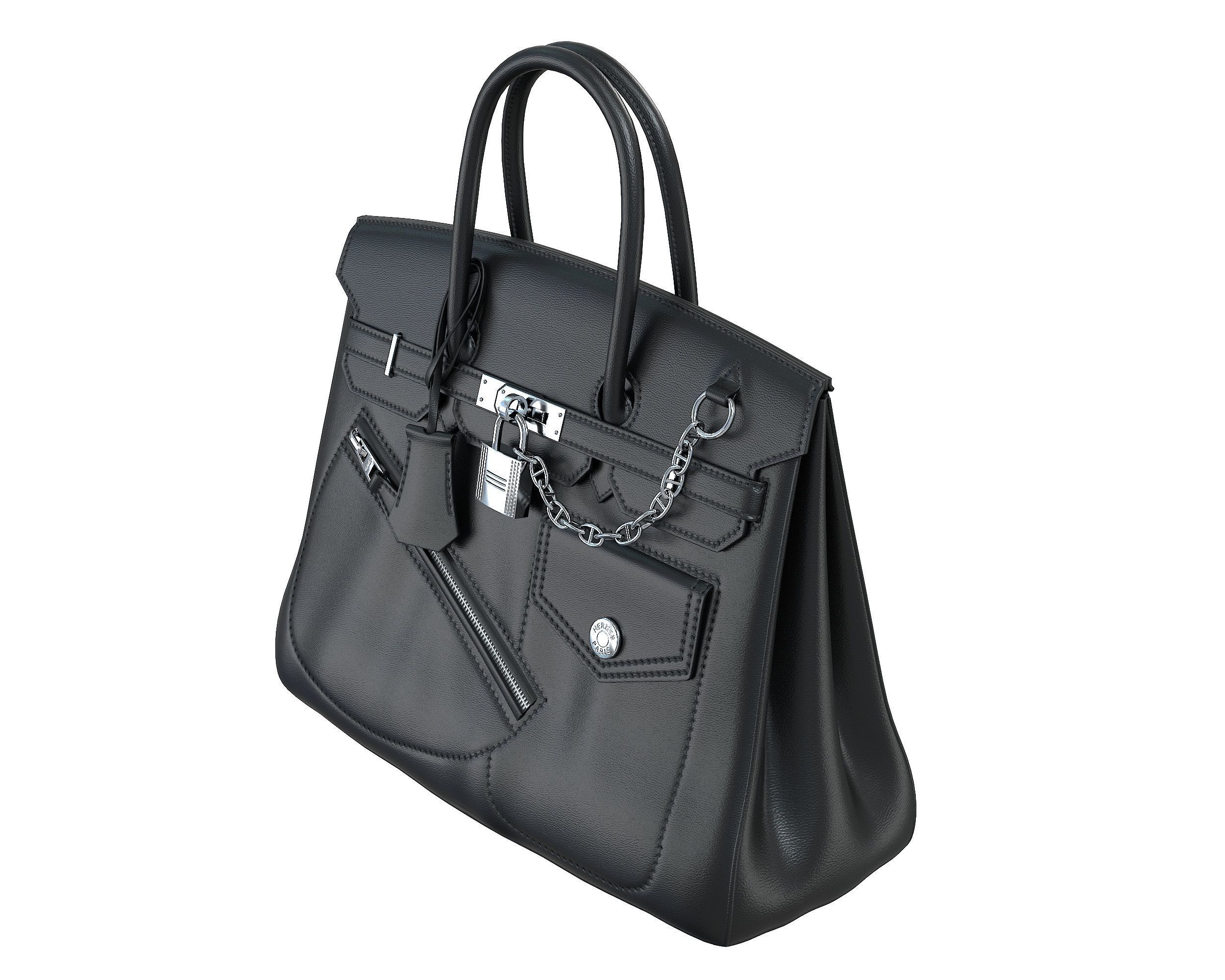 Hermes Birkin Rock Bag Black Low-poly 3D model_1