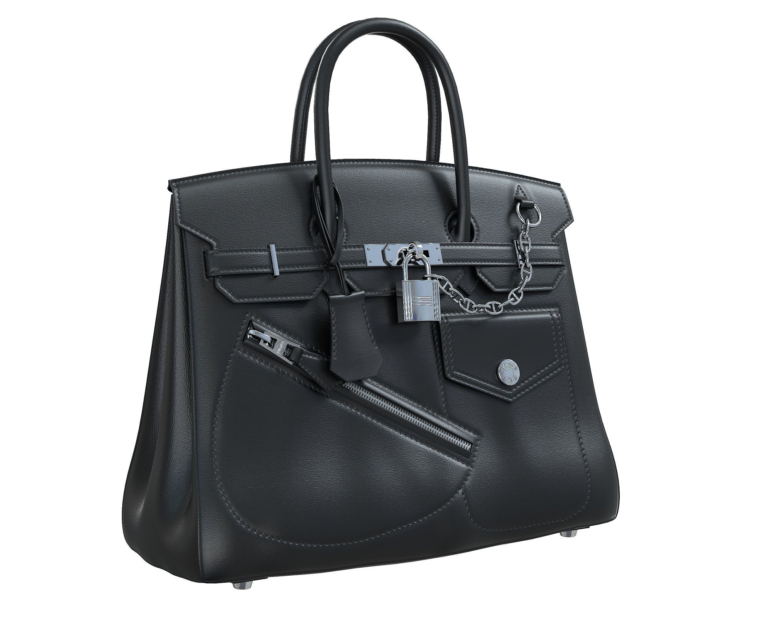Hermes Birkin Rock Bag Black Low-poly 3D model_2