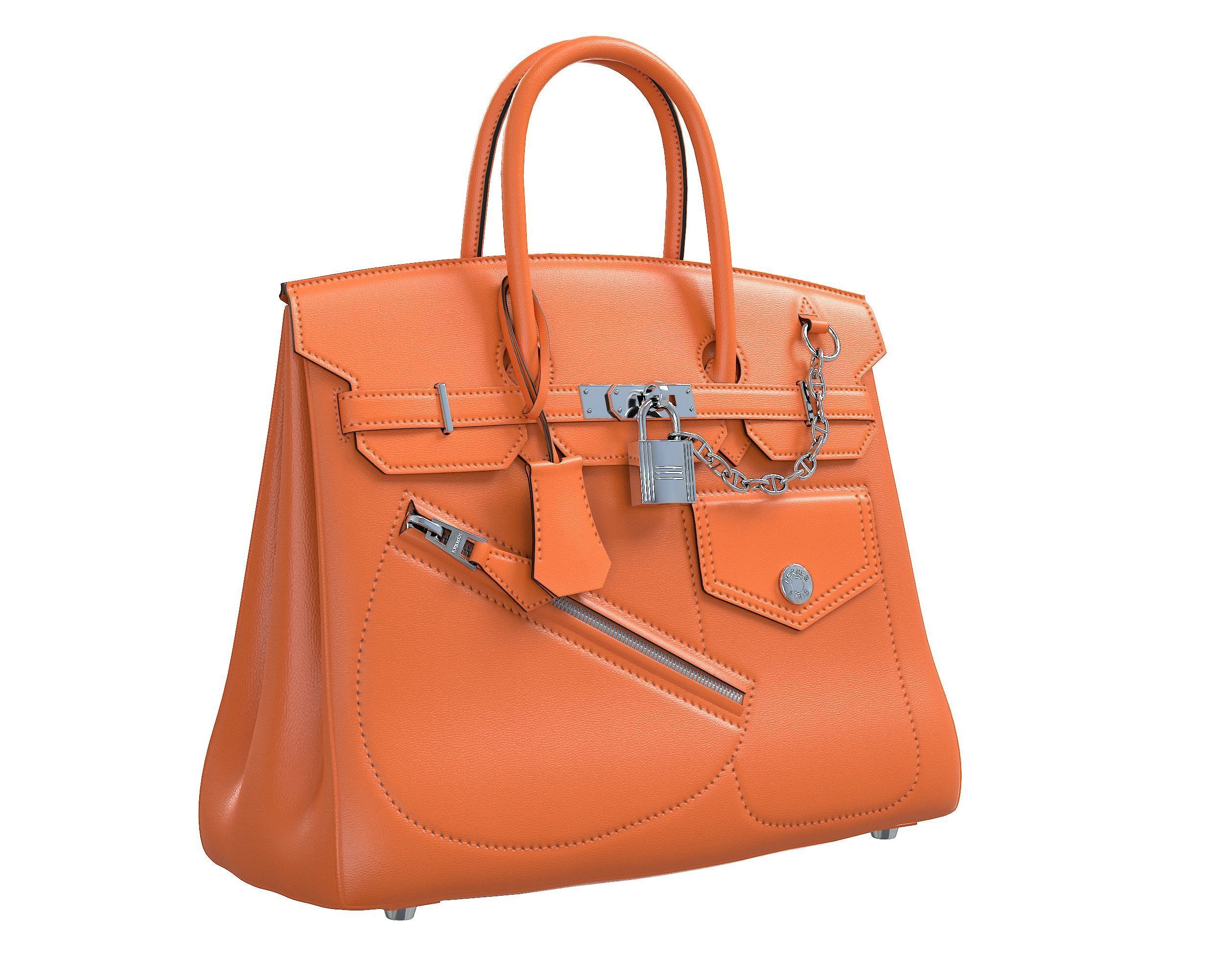 Hermes Birkin Rock Bag Orange Low-poly 3D model_1