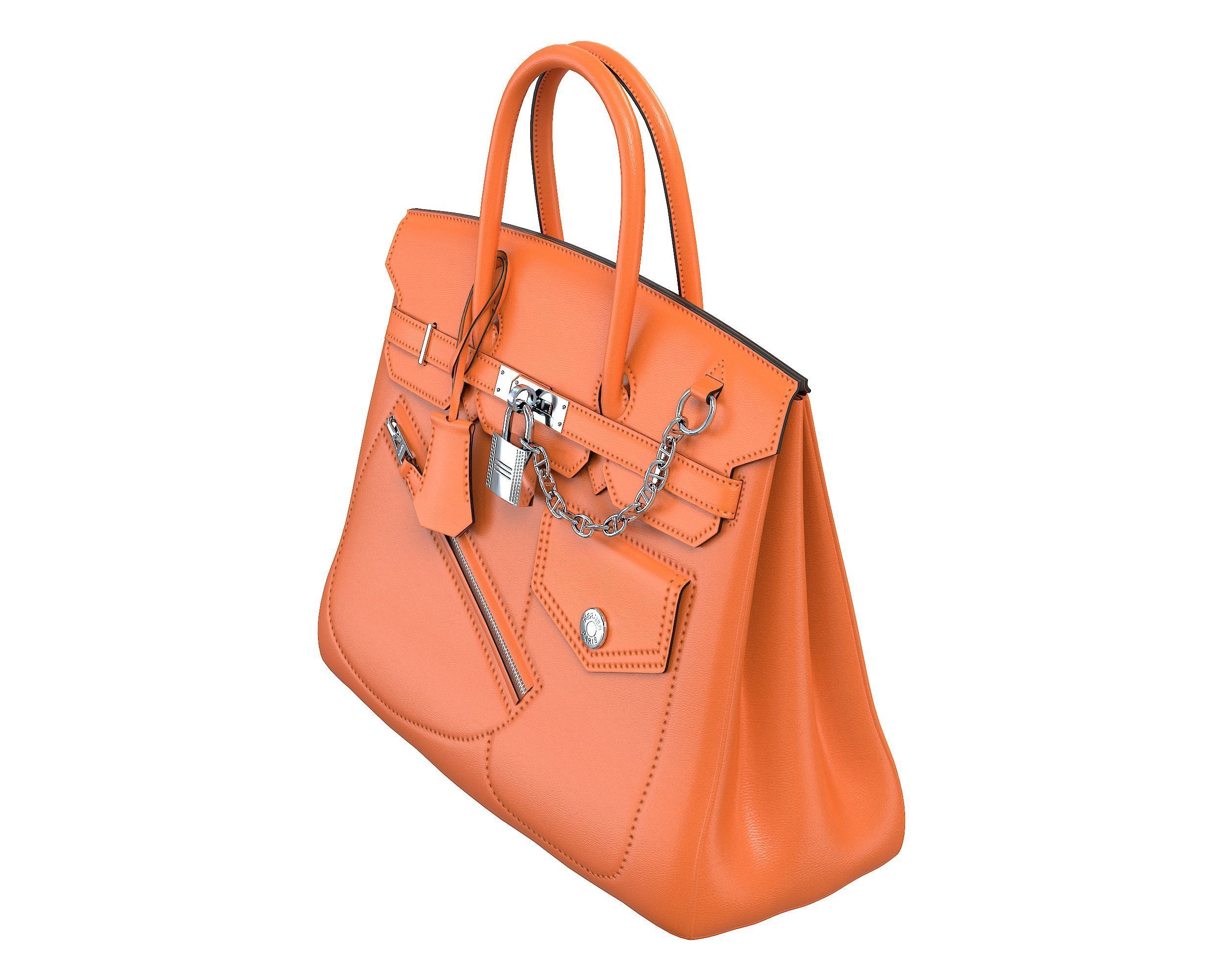 Hermes Birkin Rock Bag Orange Low-poly 3D model_3