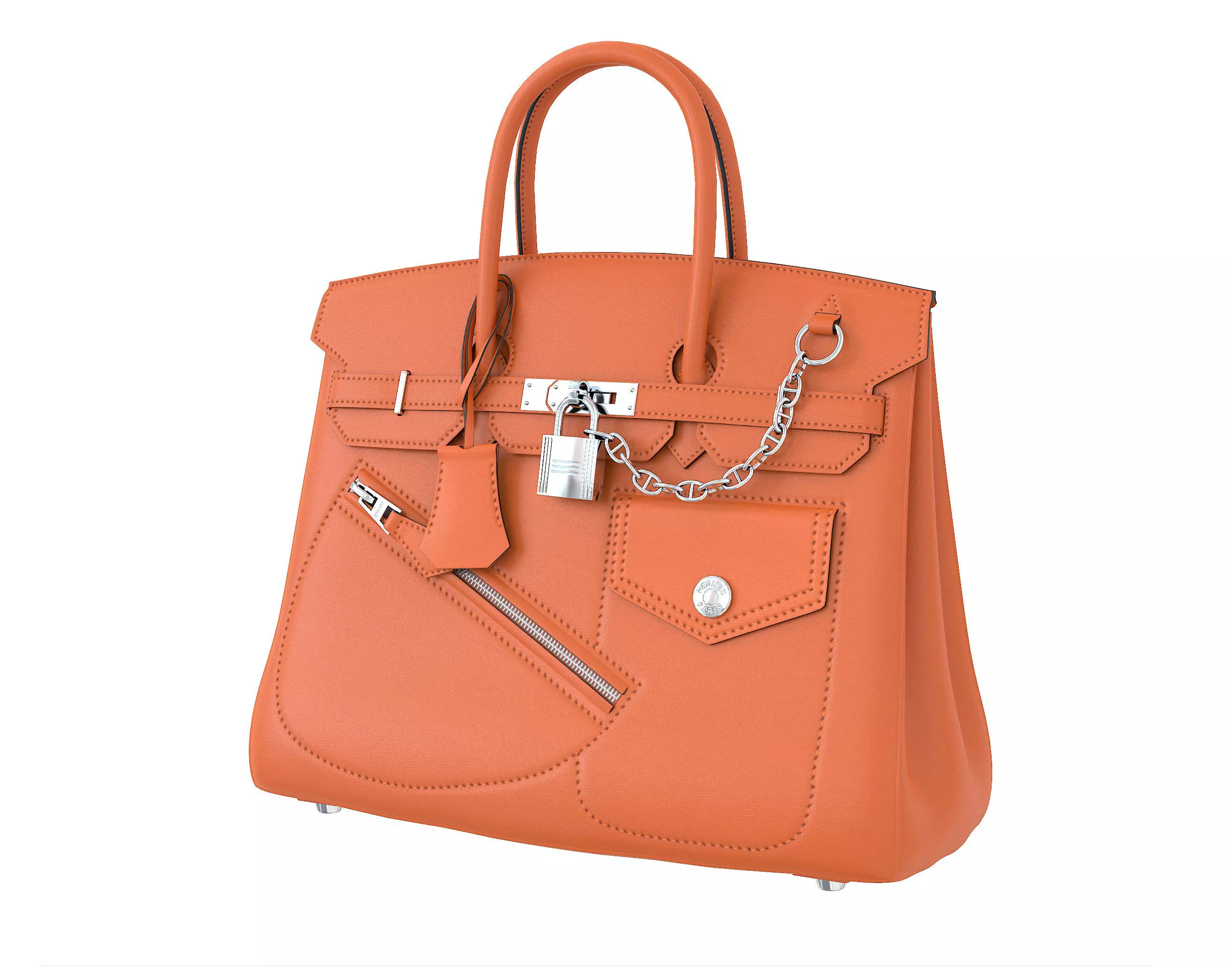 Hermes Birkin Rock Bag Orange Low-poly 3D model_0