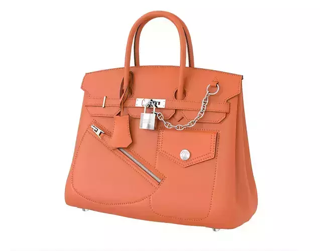 Hermes Birkin Rock Bag Orange Low-poly 3D model Hermes Birkin Rock Bag Orange Low-poly 3D model