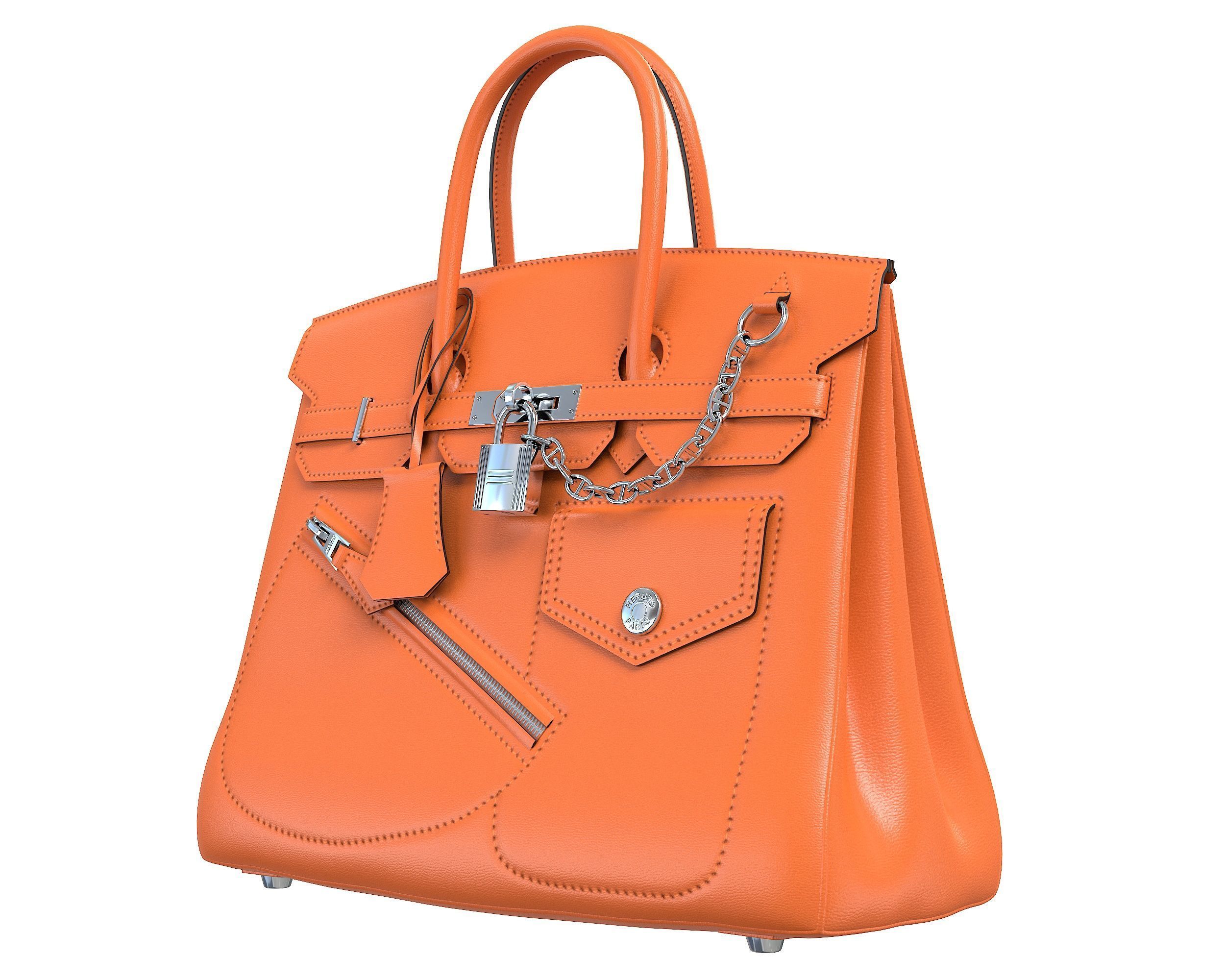 Hermes Birkin Rock Bag Orange Low-poly 3D model_7