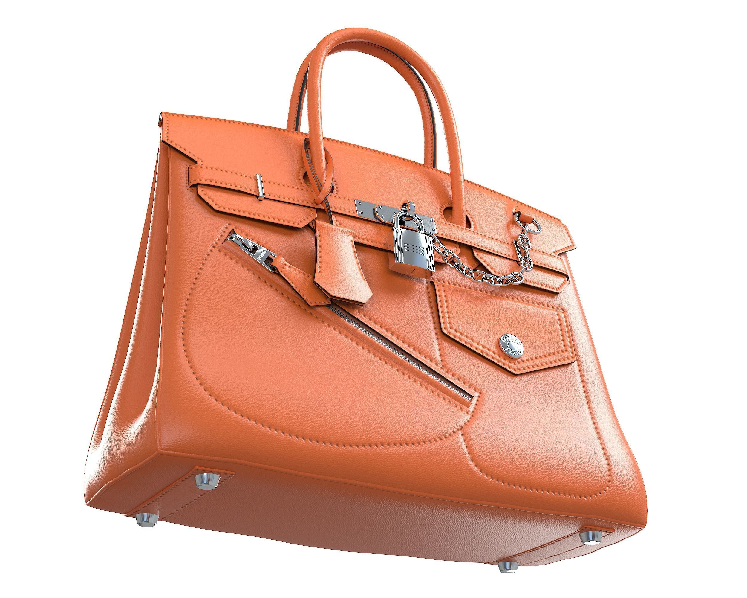Hermes Birkin Rock Bag Orange Low-poly 3D model_2