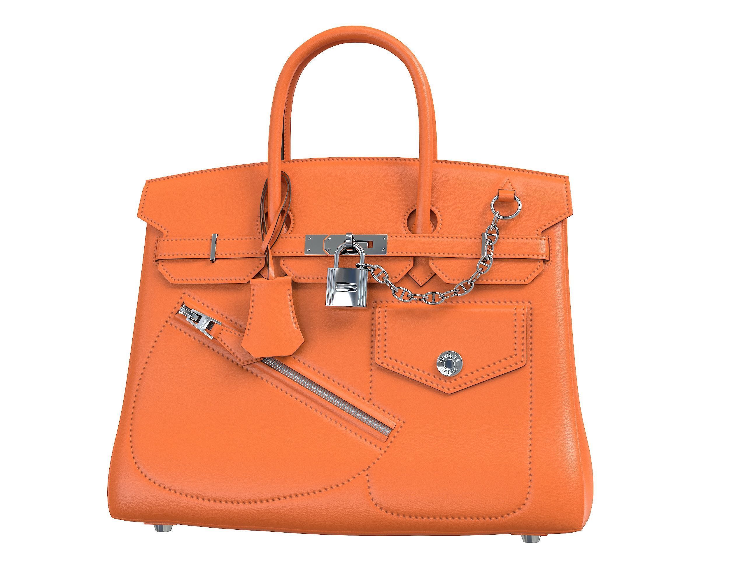 Hermes Birkin Rock Bag Orange Low-poly 3D model_6