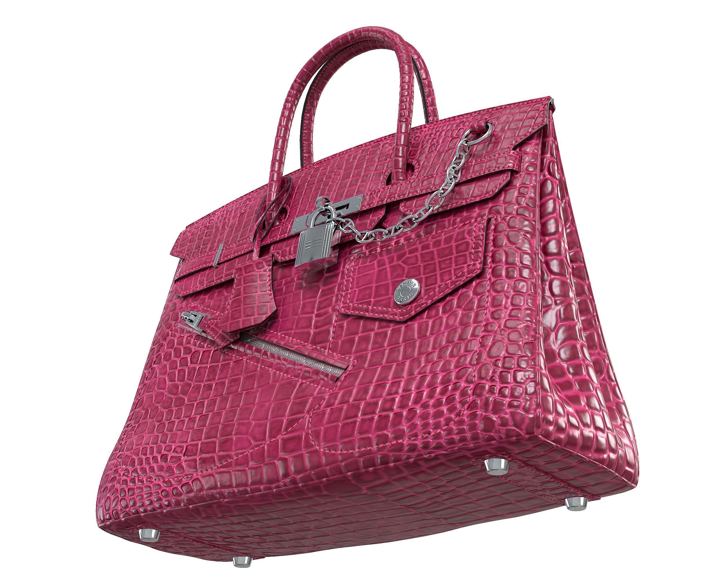 Hermes Birkin Rock Bag Pink Crocodile Low-poly 3D model_6