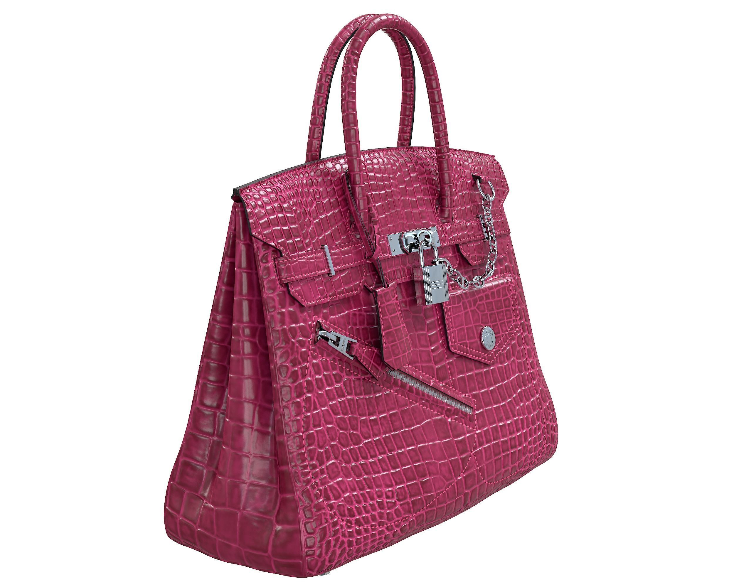Hermes Birkin Rock Bag Pink Crocodile Low-poly 3D model_3
