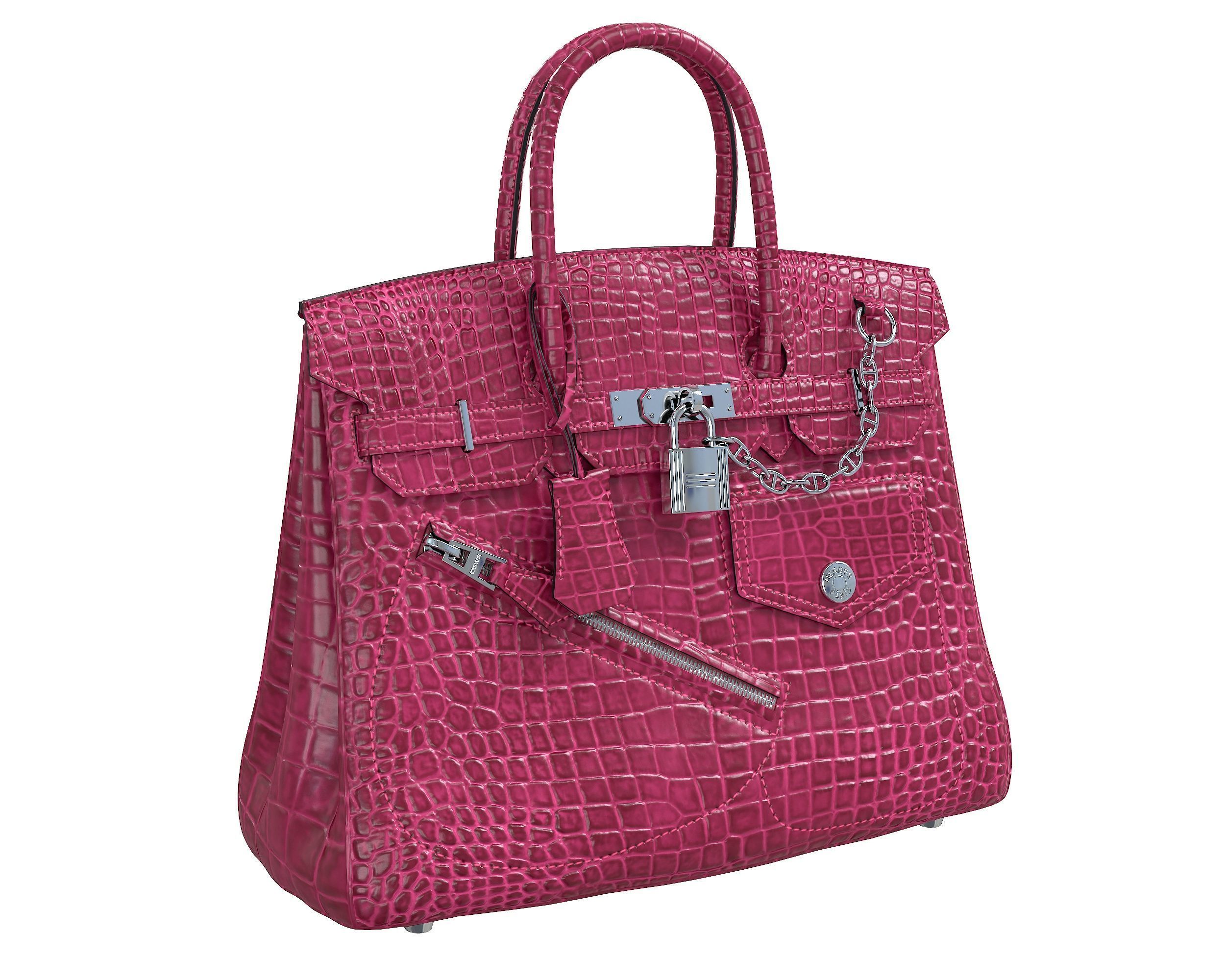 Hermes Birkin Rock Bag Pink Crocodile Low-poly 3D model_1