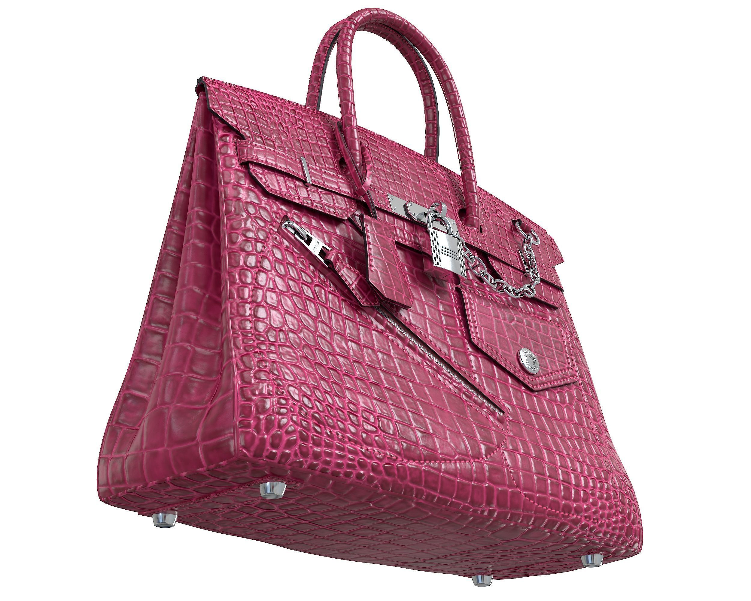 Hermes Birkin Rock Bag Pink Crocodile Low-poly 3D model_2