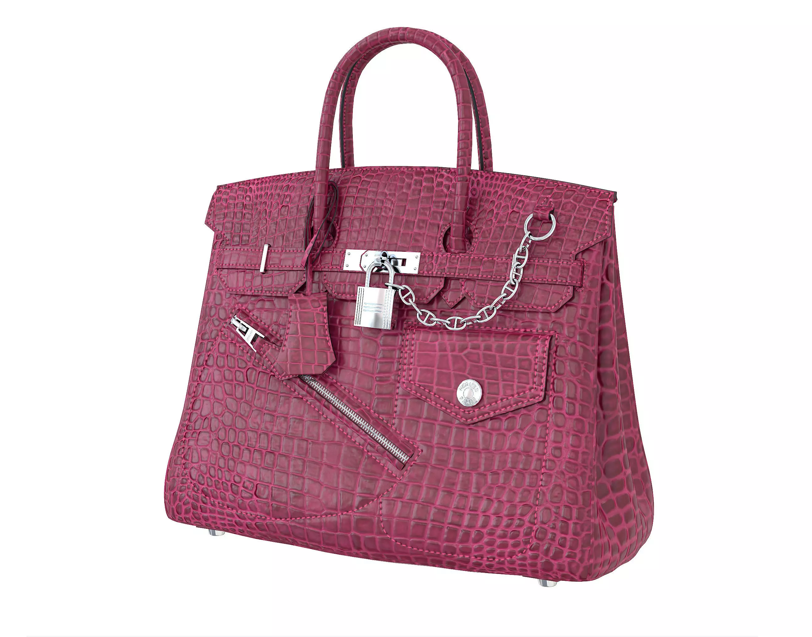 Hermes Birkin Rock Bag Pink Crocodile Low-poly 3D model_0