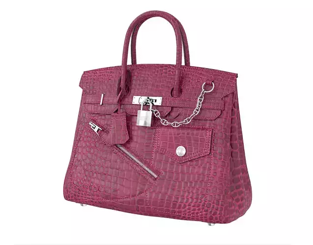 Hermes Birkin Rock Bag Pink Crocodile Low-poly 3D model Hermes Birkin Rock Bag Pink Crocodile Low-poly 3D model