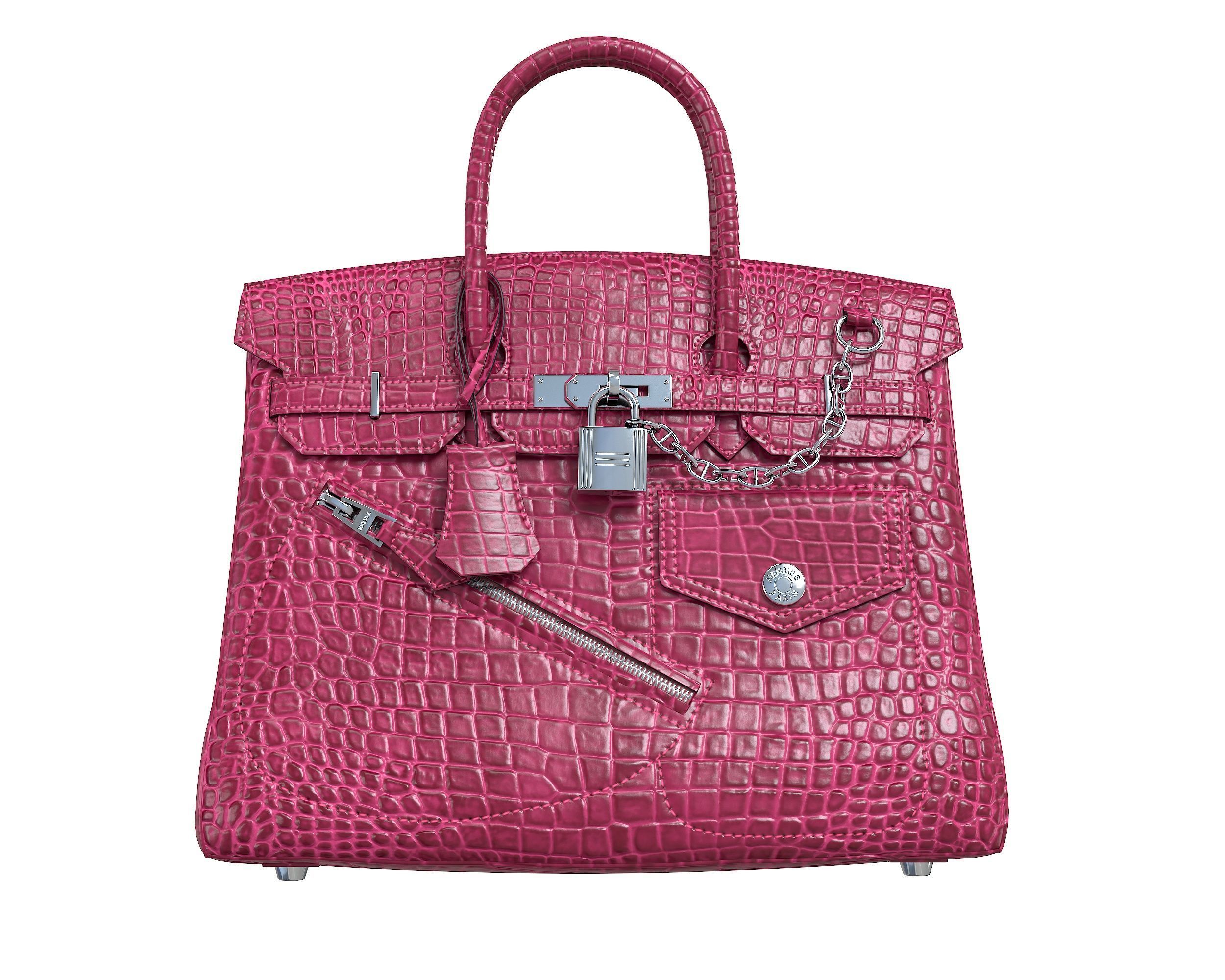 Hermes Birkin Rock Bag Pink Crocodile Low-poly 3D model_7