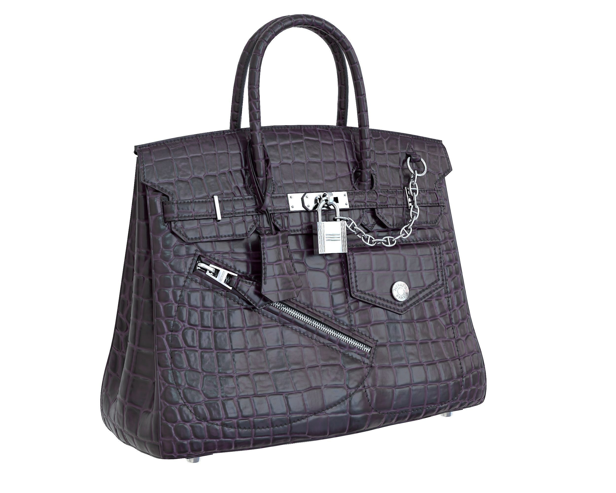 Hermes Birkin Rock Bag Purple Crocodile Low-poly 3D model_1