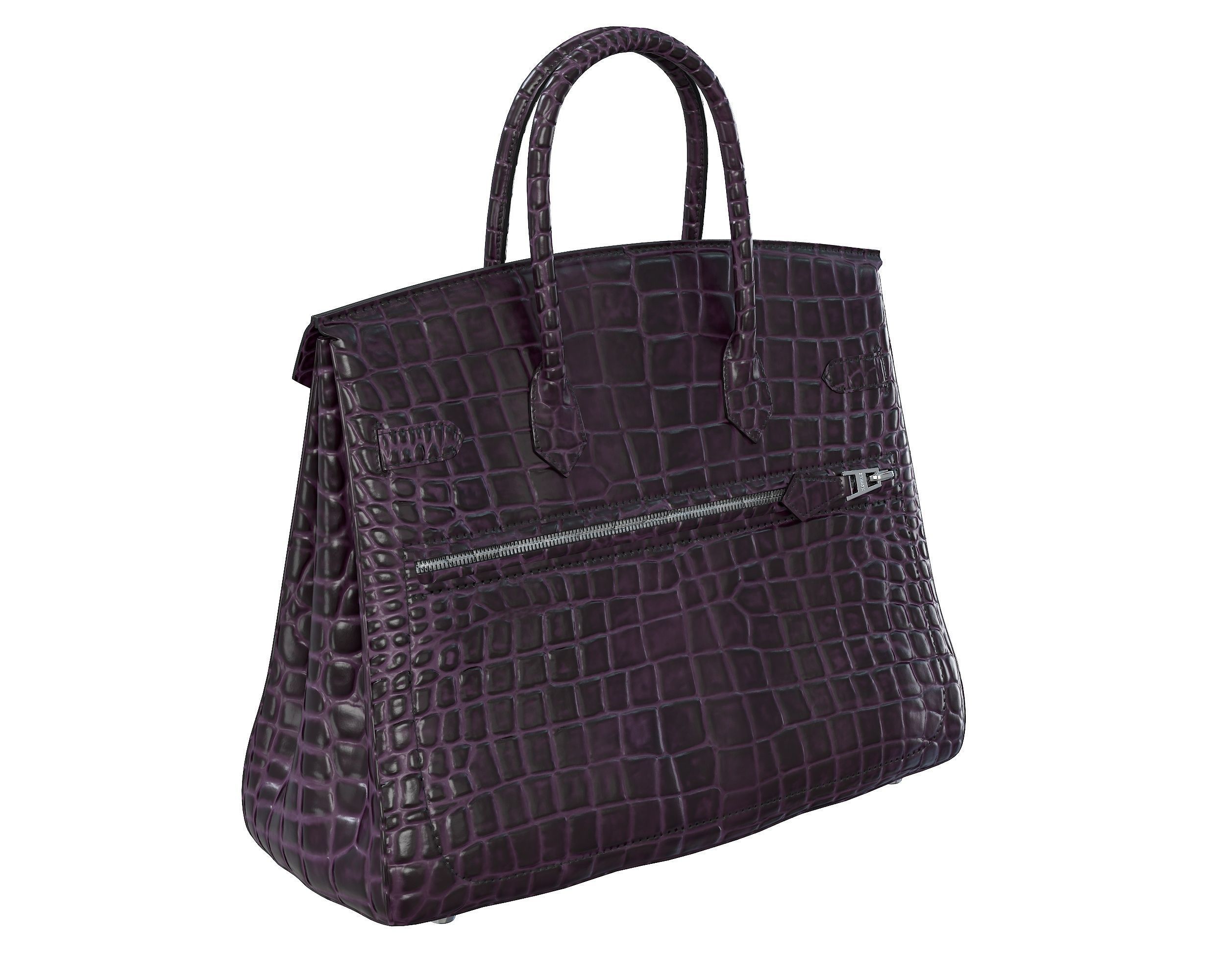 Hermes Birkin Rock Bag Purple Crocodile Low-poly 3D model_6