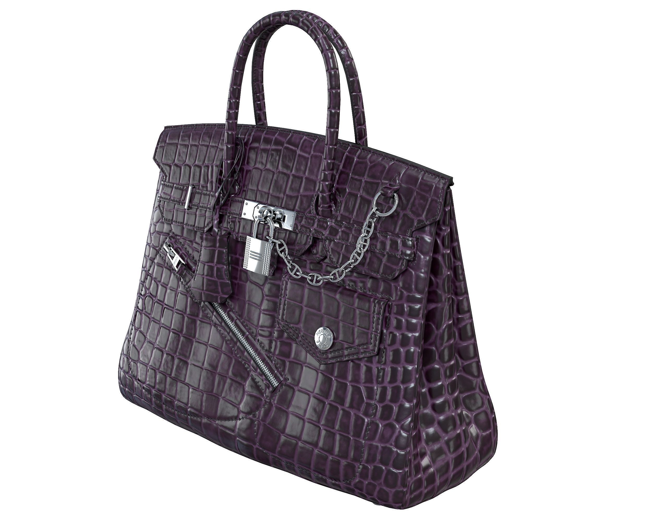 Hermes Birkin Rock Bag Purple Crocodile Low-poly 3D model_5