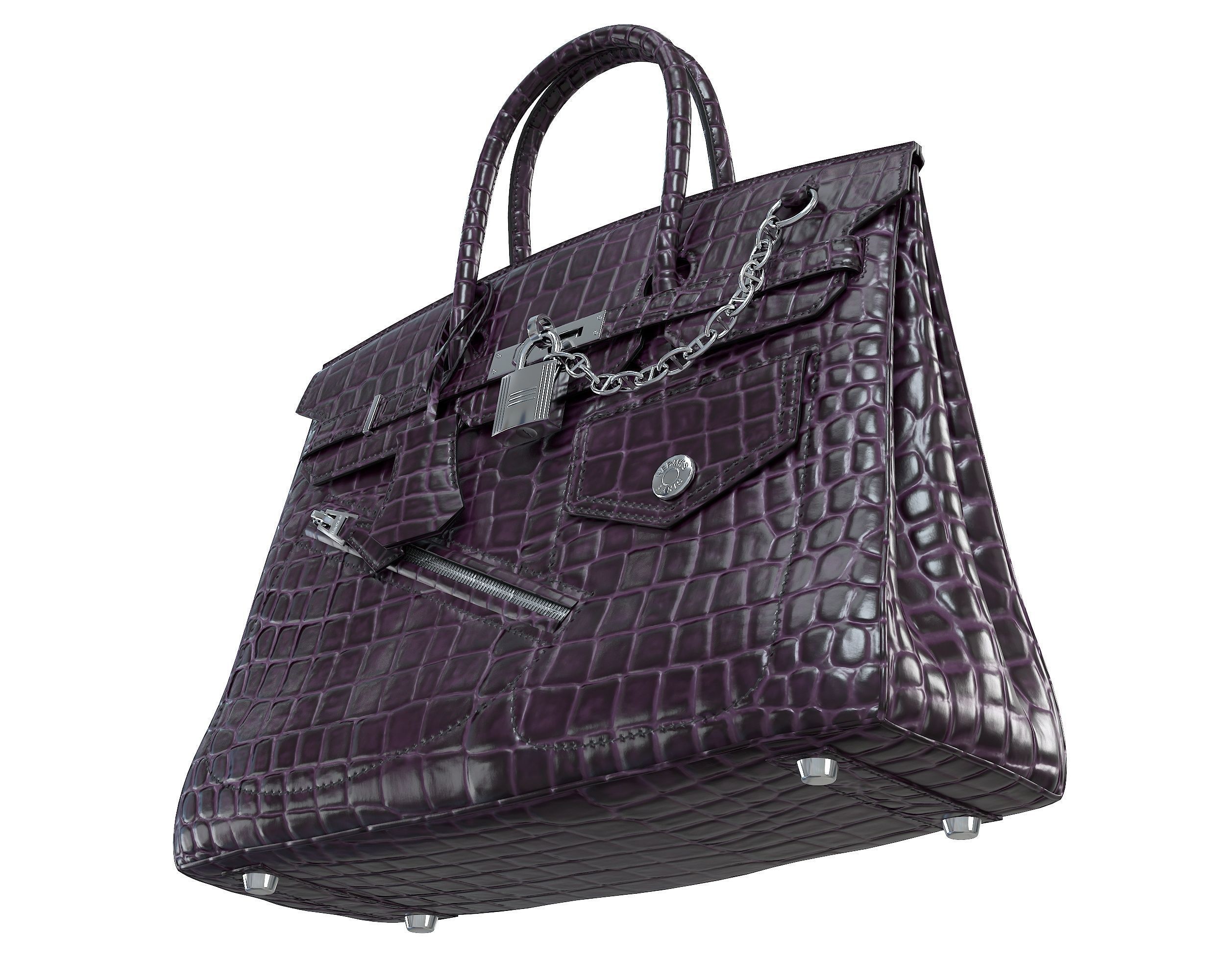 Hermes Birkin Rock Bag Purple Crocodile Low-poly 3D model_3