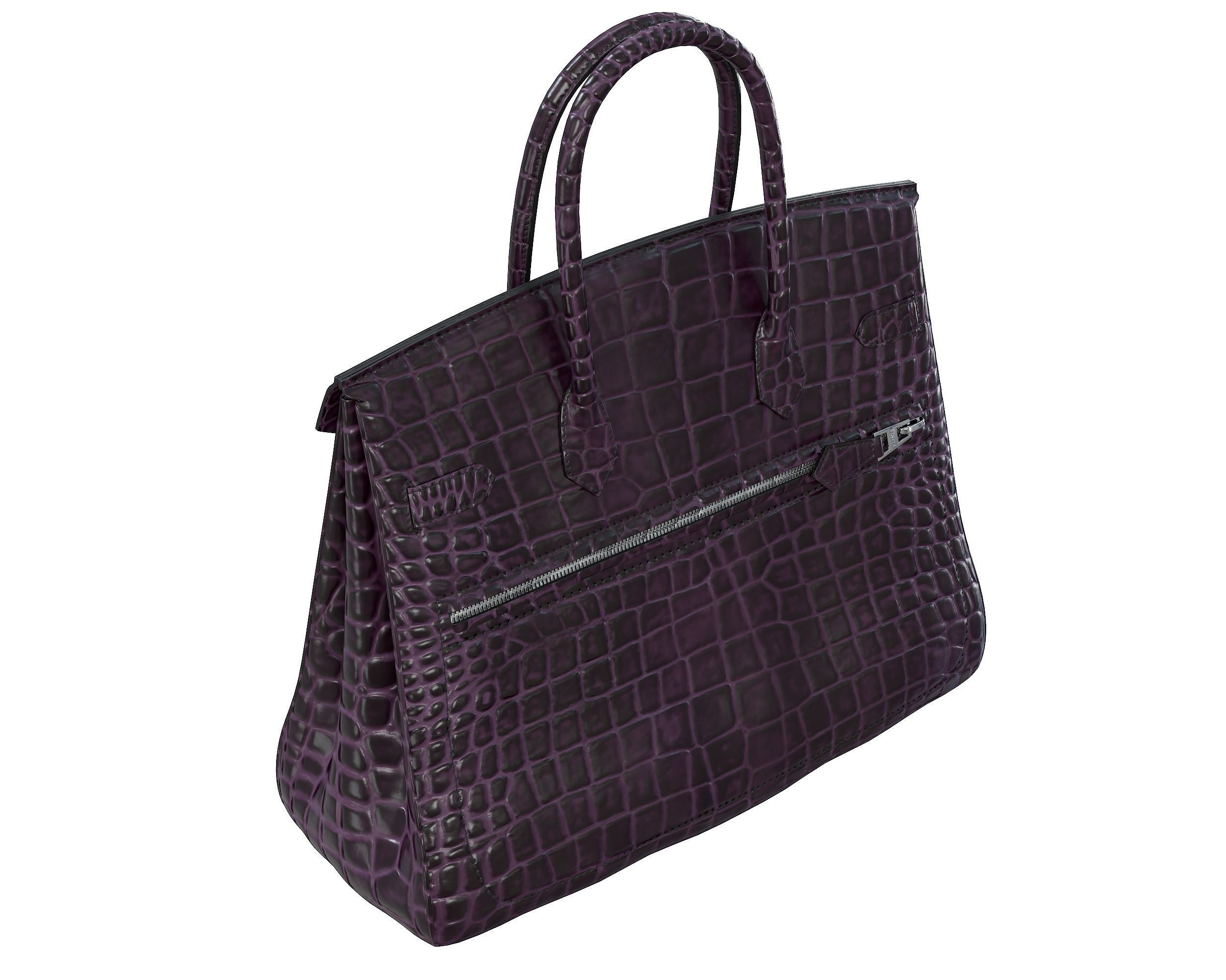 Hermes Birkin Rock Bag Purple Crocodile Low-poly 3D model_7