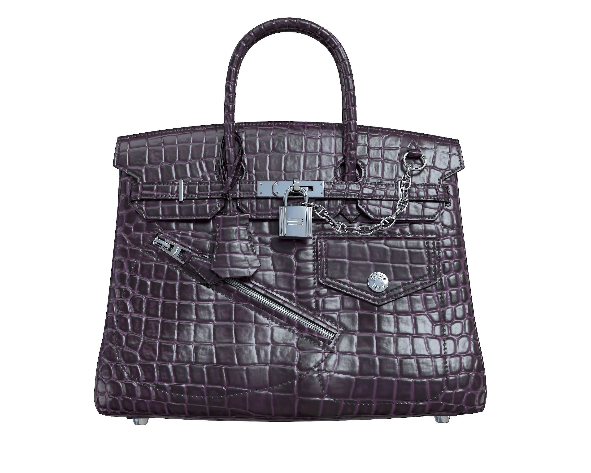Hermes Birkin Rock Bag Purple Crocodile Low-poly 3D model_2