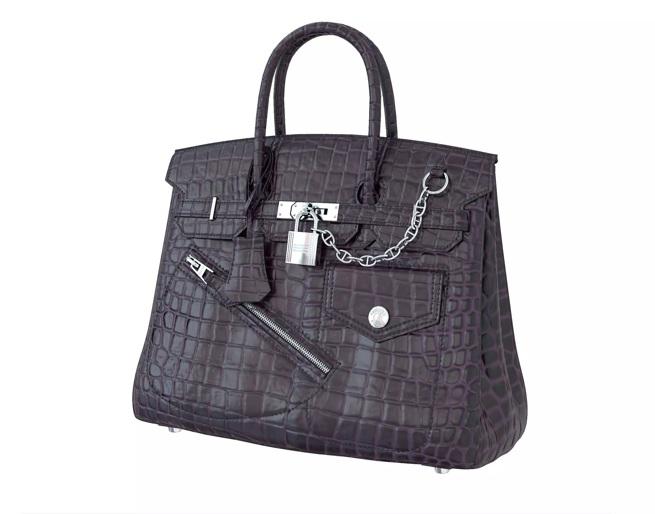 Hermes Birkin Rock Bag Purple Crocodile Low-poly 3D model_0