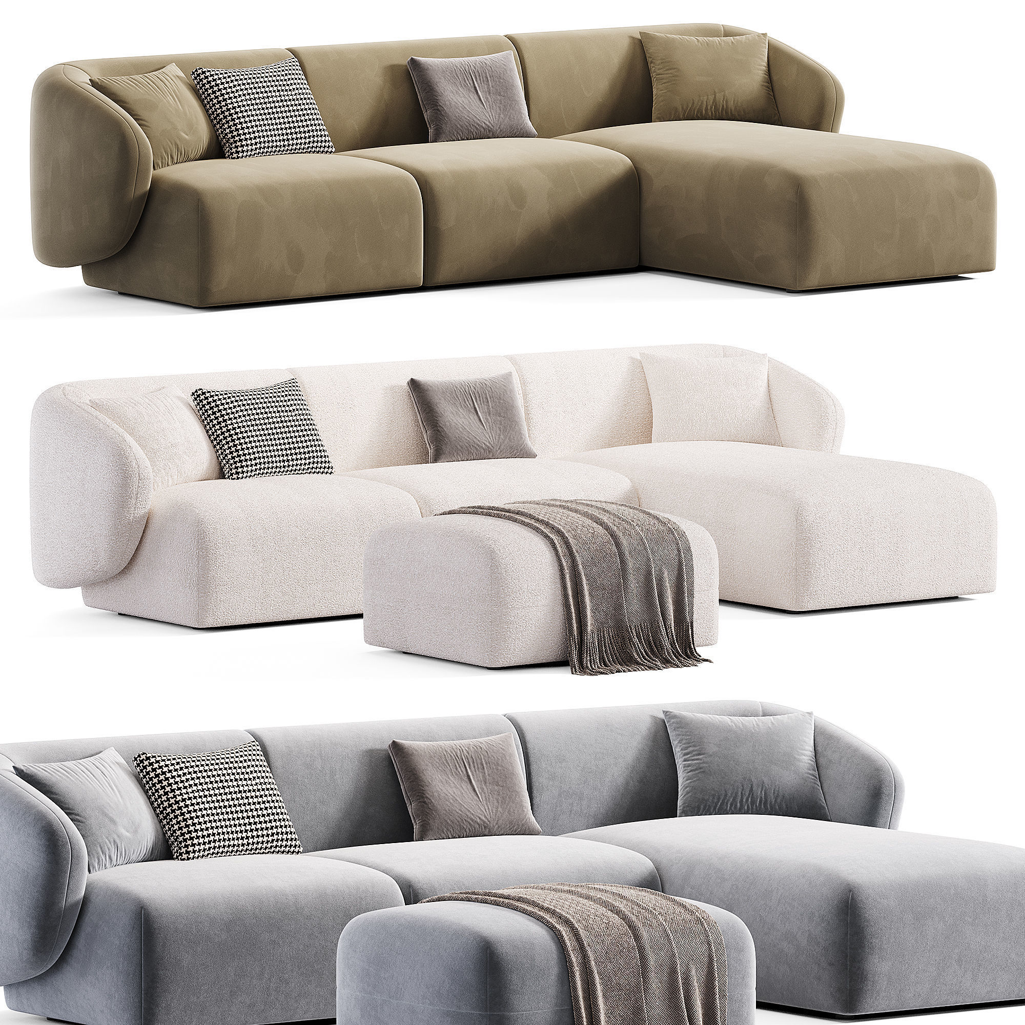 Auburn Performance Fabric Chaise Sectional Sofa with Ottoman Low-poly 3D model_2