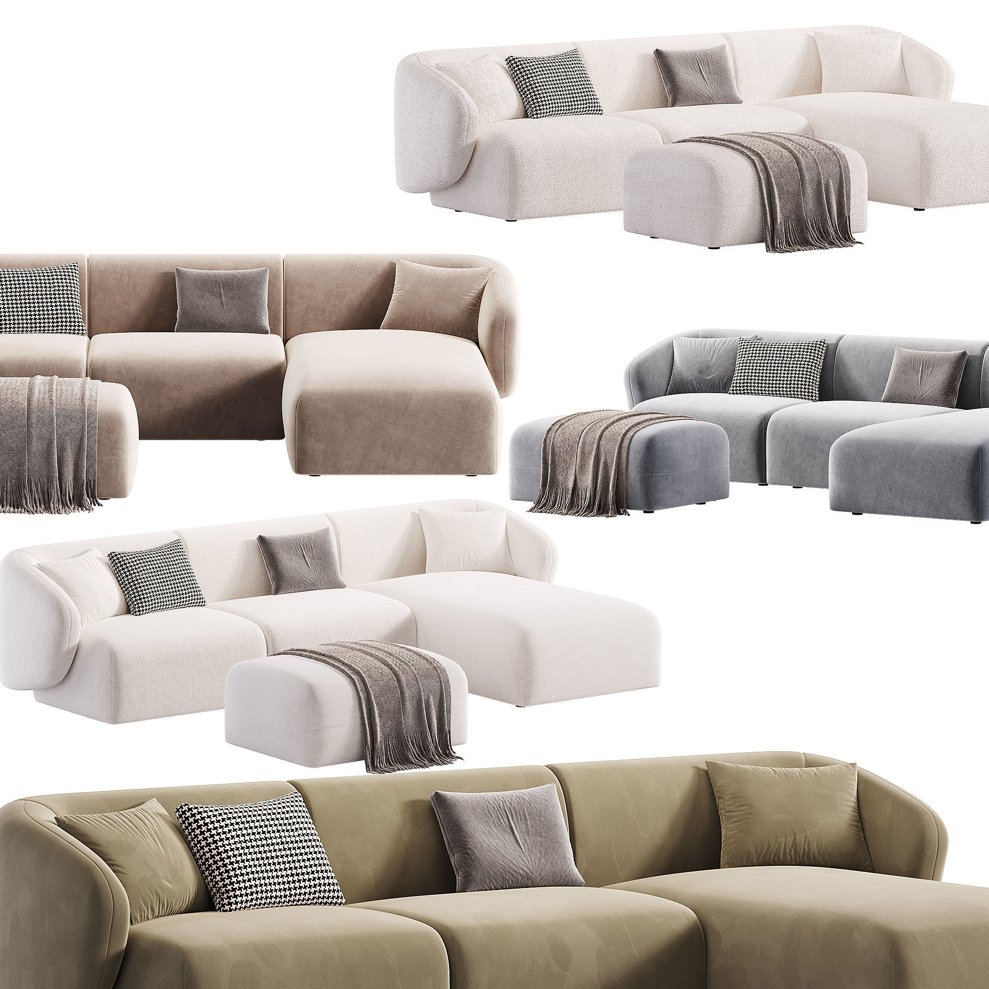 Auburn Performance Fabric Chaise Sectional Sofa with Ottoman Low-poly 3D model_4