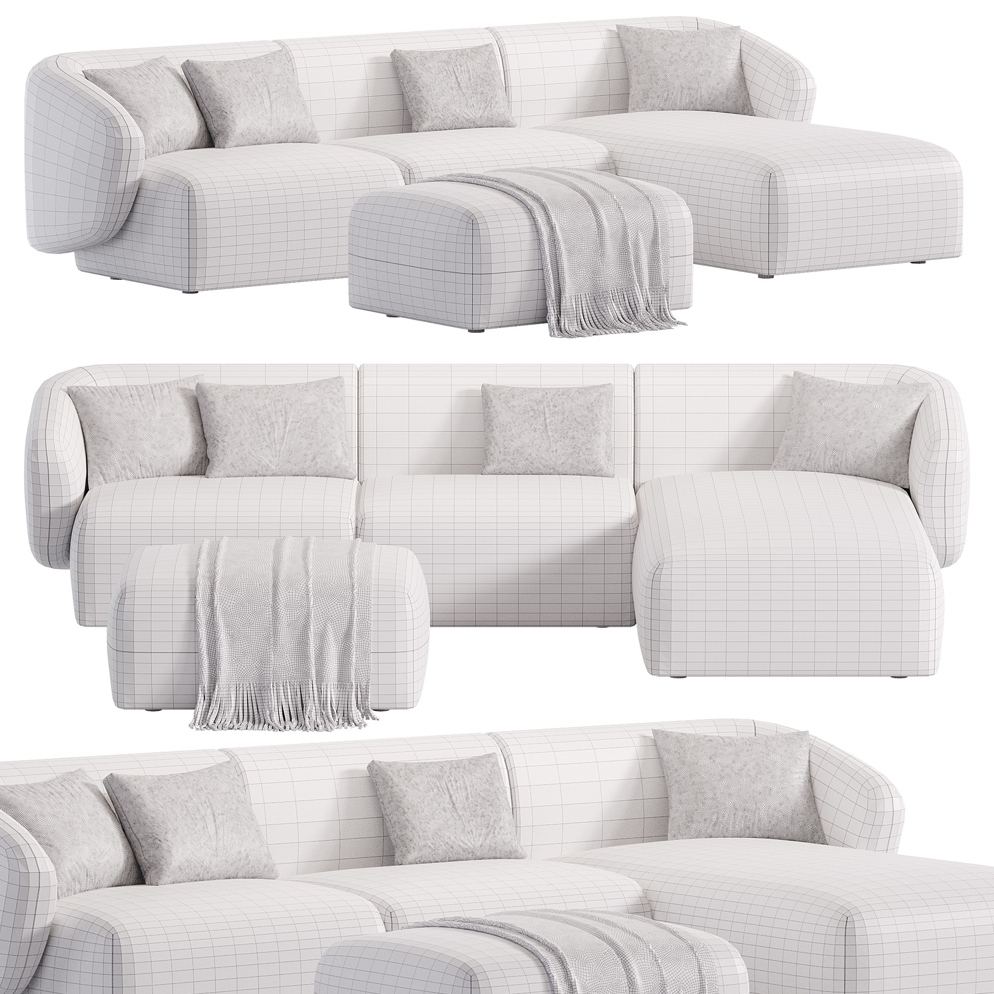Auburn Performance Fabric Chaise Sectional Sofa with Ottoman Low-poly 3D model_5