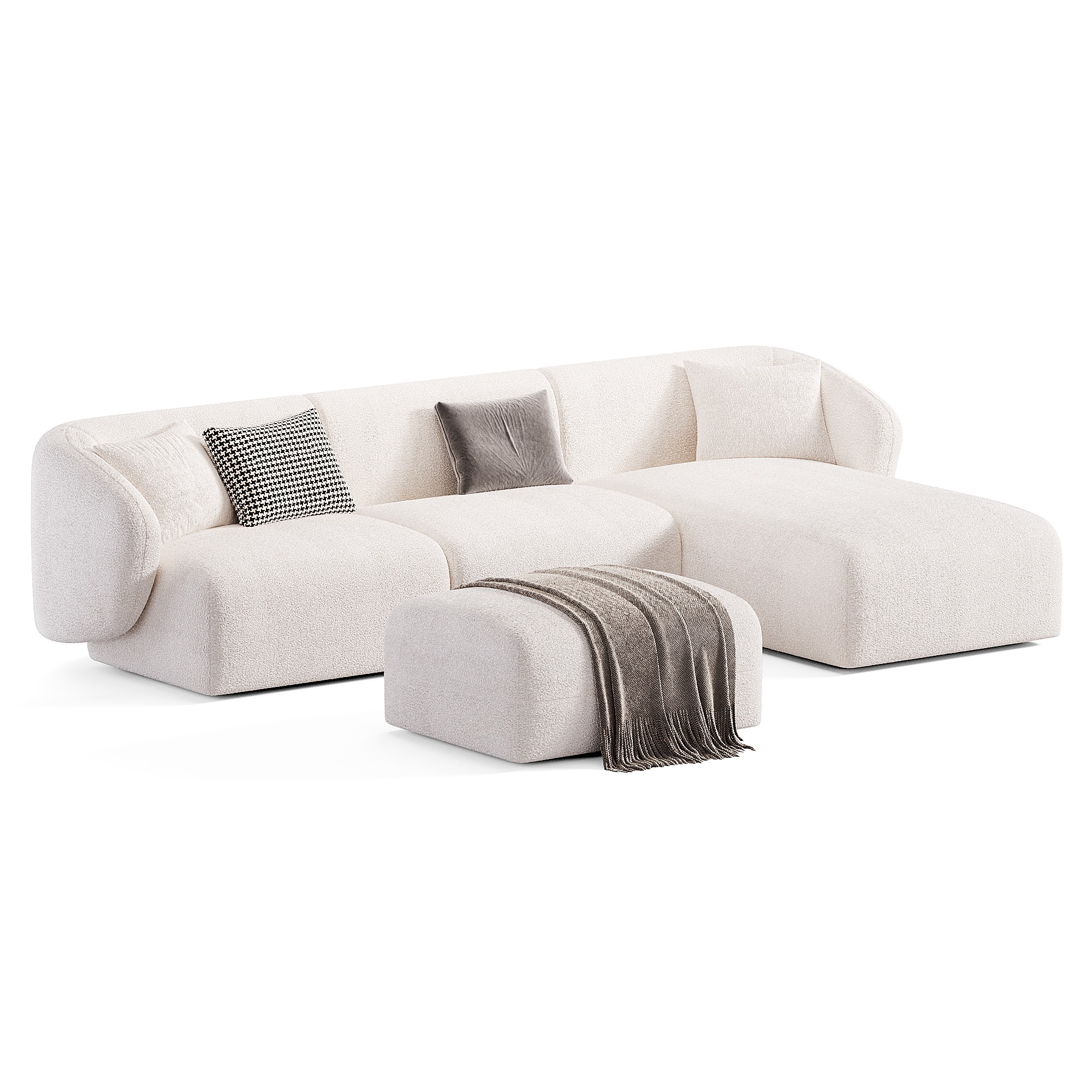 Auburn Performance Fabric Chaise Sectional Sofa with Ottoman Low-poly 3D model_1