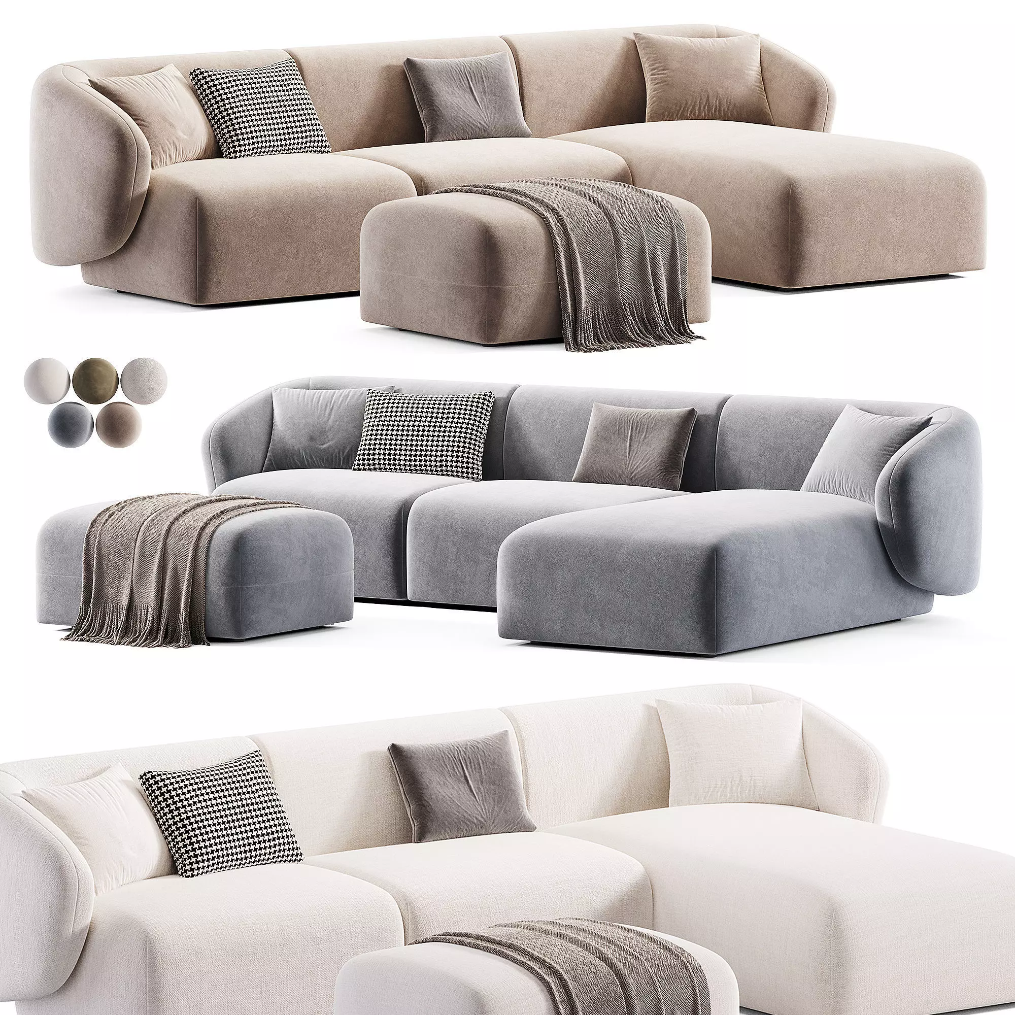 Auburn Performance Fabric Chaise Sectional Sofa with Ottoman Low-poly 3D model_0