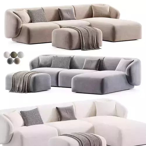 Auburn Performance Fabric Chaise Sectional Sofa with Ottoman
