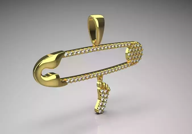 Gold STL 3D Safety pin pendant  jp0003