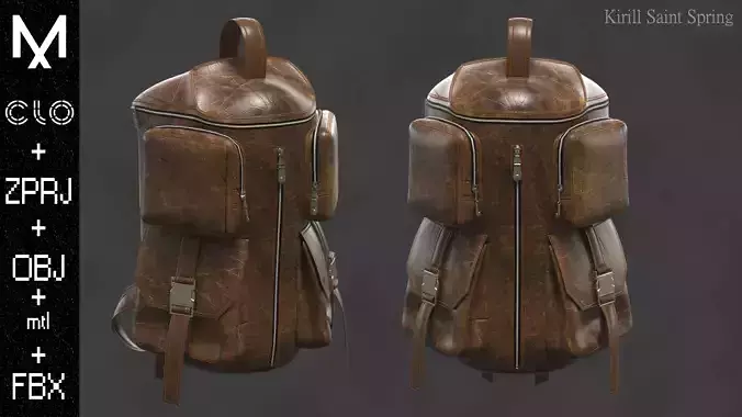 Leather Backpack Marvelous designer Clo3d OBJ mtl FBX ZPRJ
