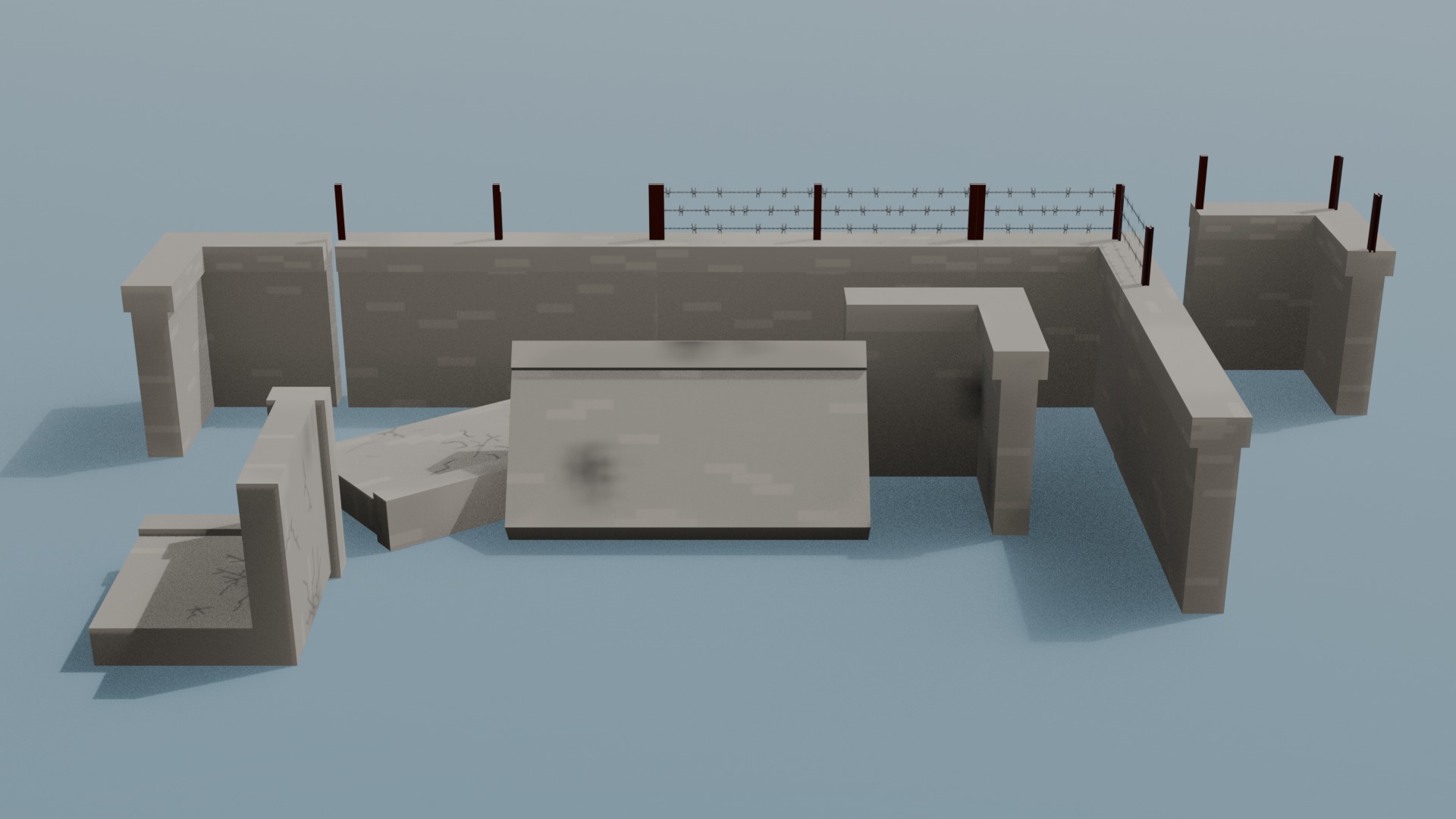 Defense wall pack - Low poly - Game Asset Low-poly 3D model_5